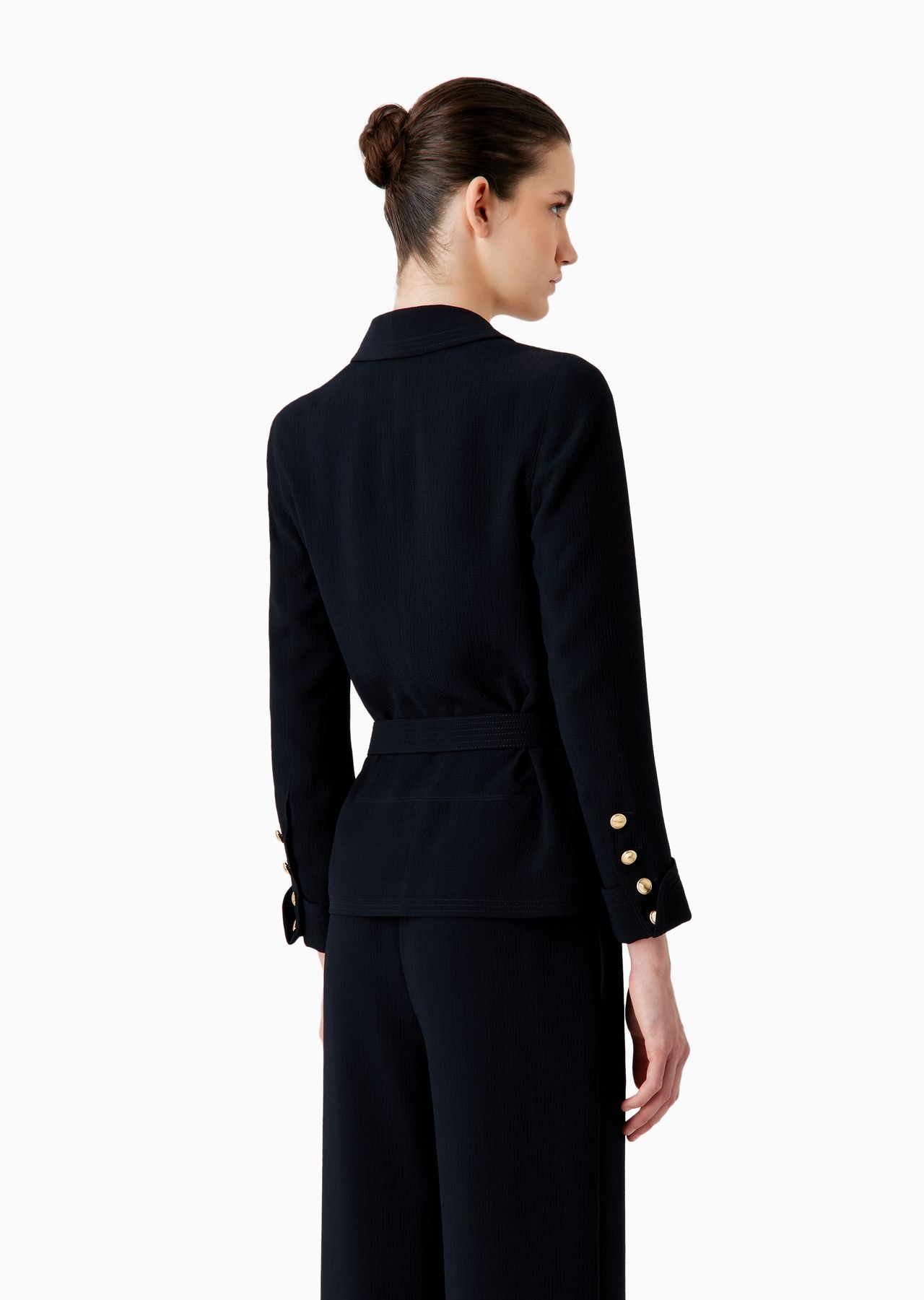 Double-breasted jacket in seersucker with belt - 3
