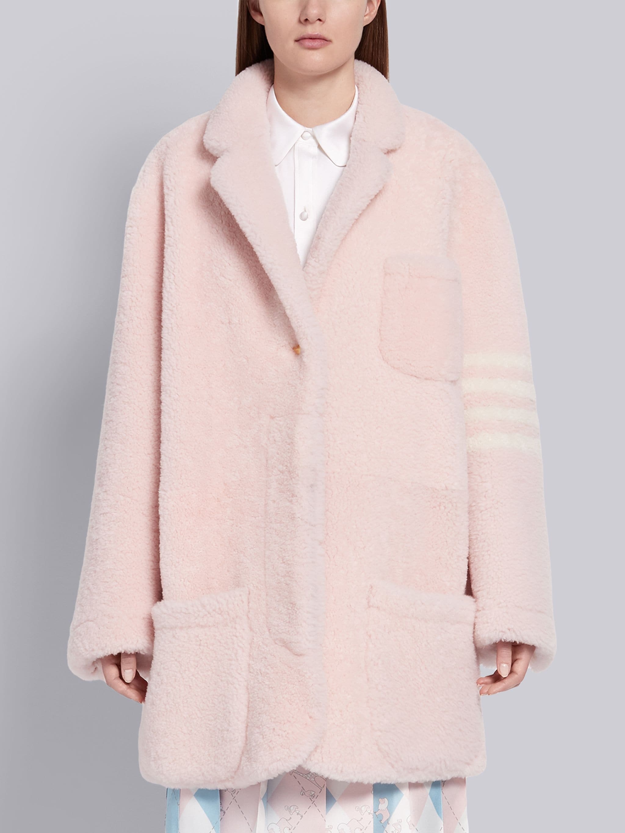 Light Pink Shearling Dropped Shoulder Oversized Sack 4-Bar Jacket - 1