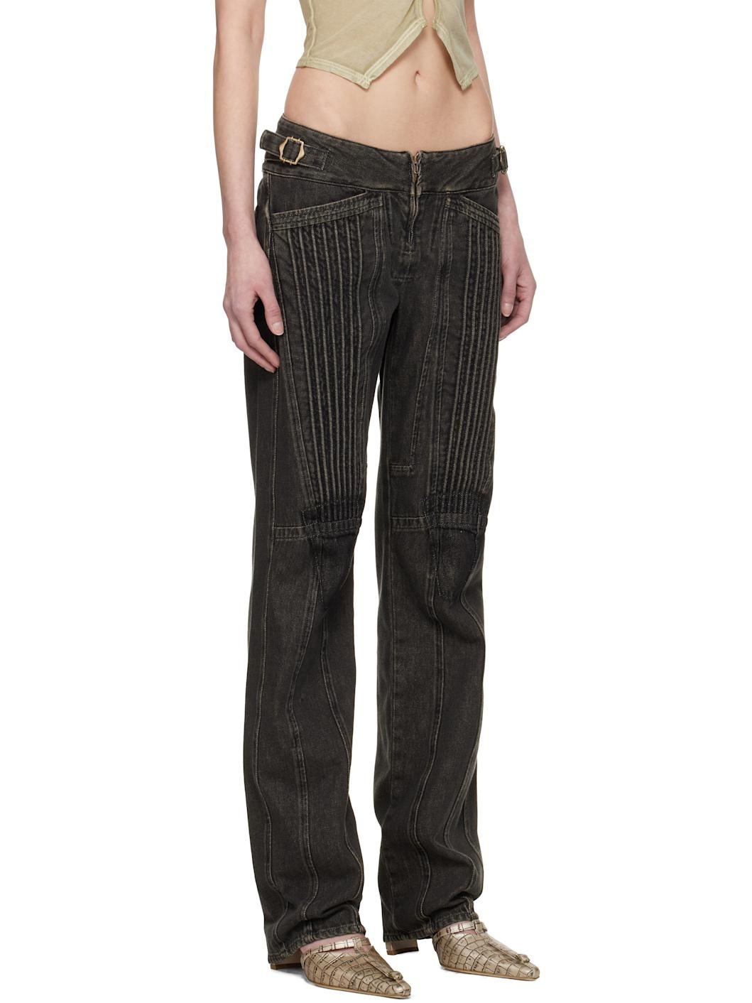 Black Corded Straight Jeans - 2