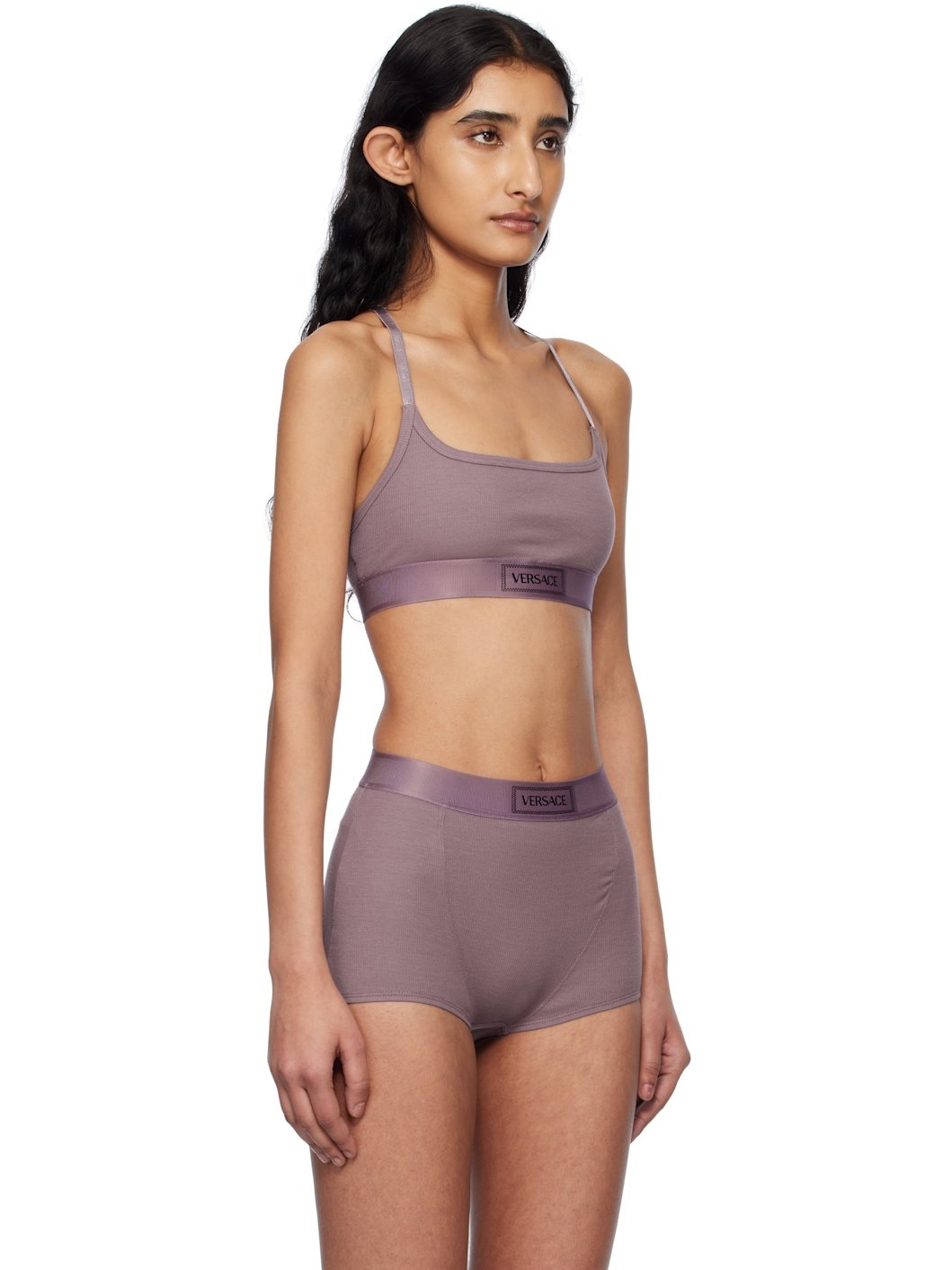 Purple 90s Vintage Logo Ribbed Bra - 2