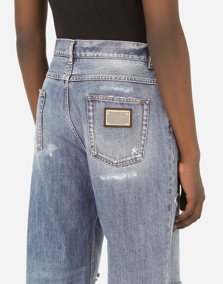 Oversize washed jeans with ripped knees - 5