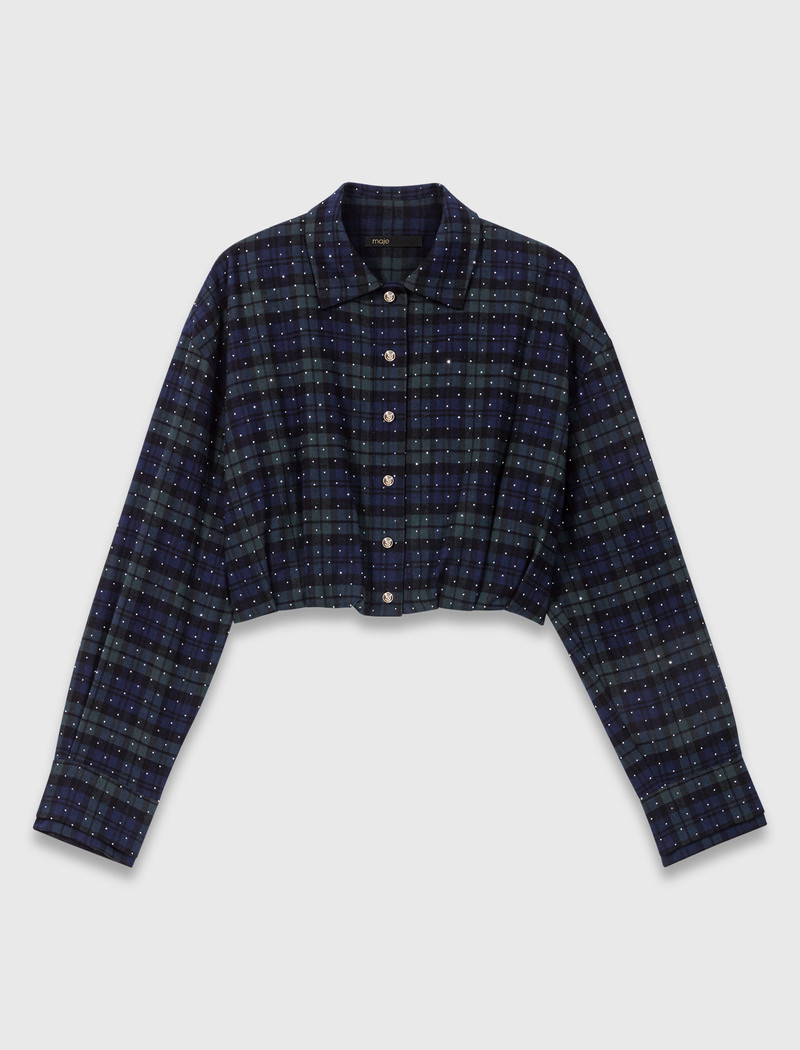 Checked rhinestone cropped shirt 1