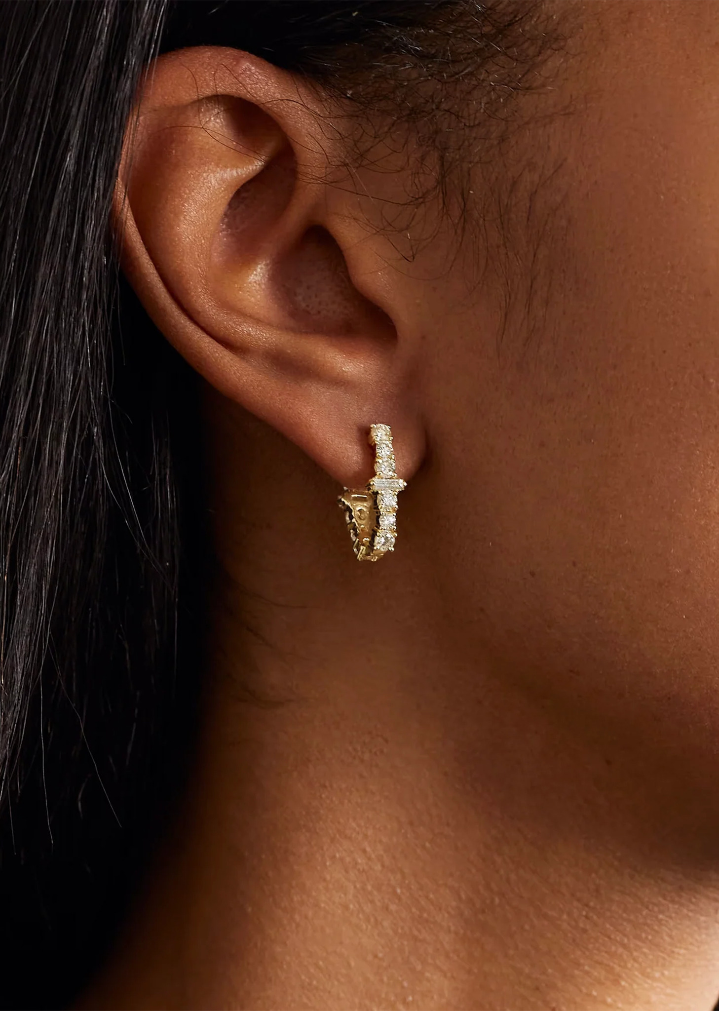 Champagne Diamond Rivulet Spread Round Hoops - 3