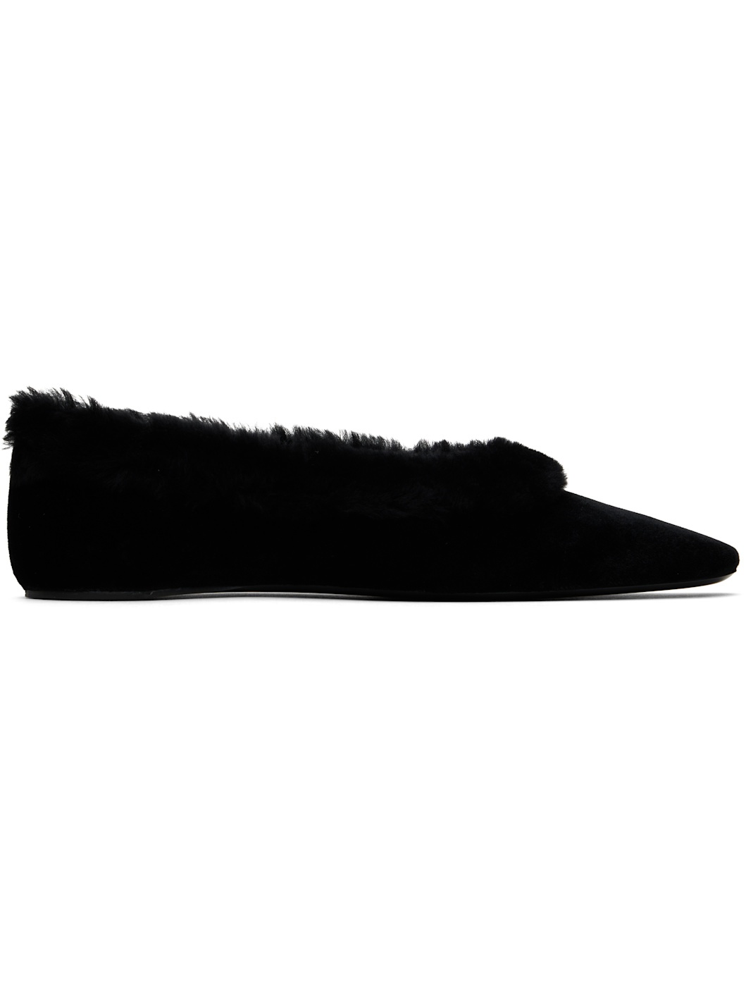 Black Fleece Edge Velvet Ballerina Flats - 1
