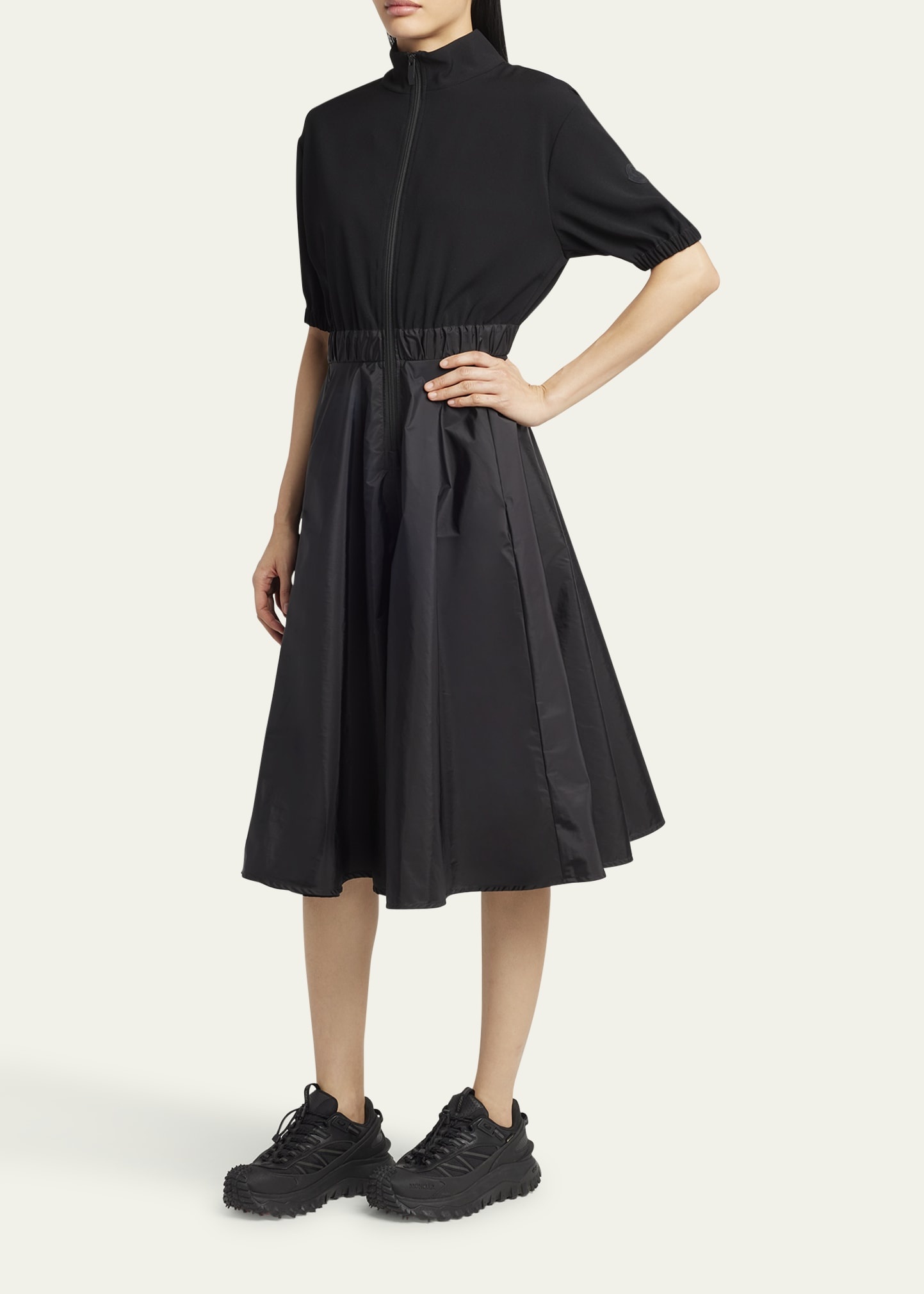 Short-Sleeve Zip Mixed-Media Dress - 4