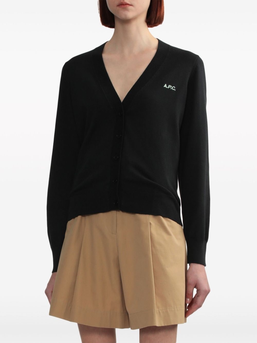 logo-embroidered cotton cardigan - 3