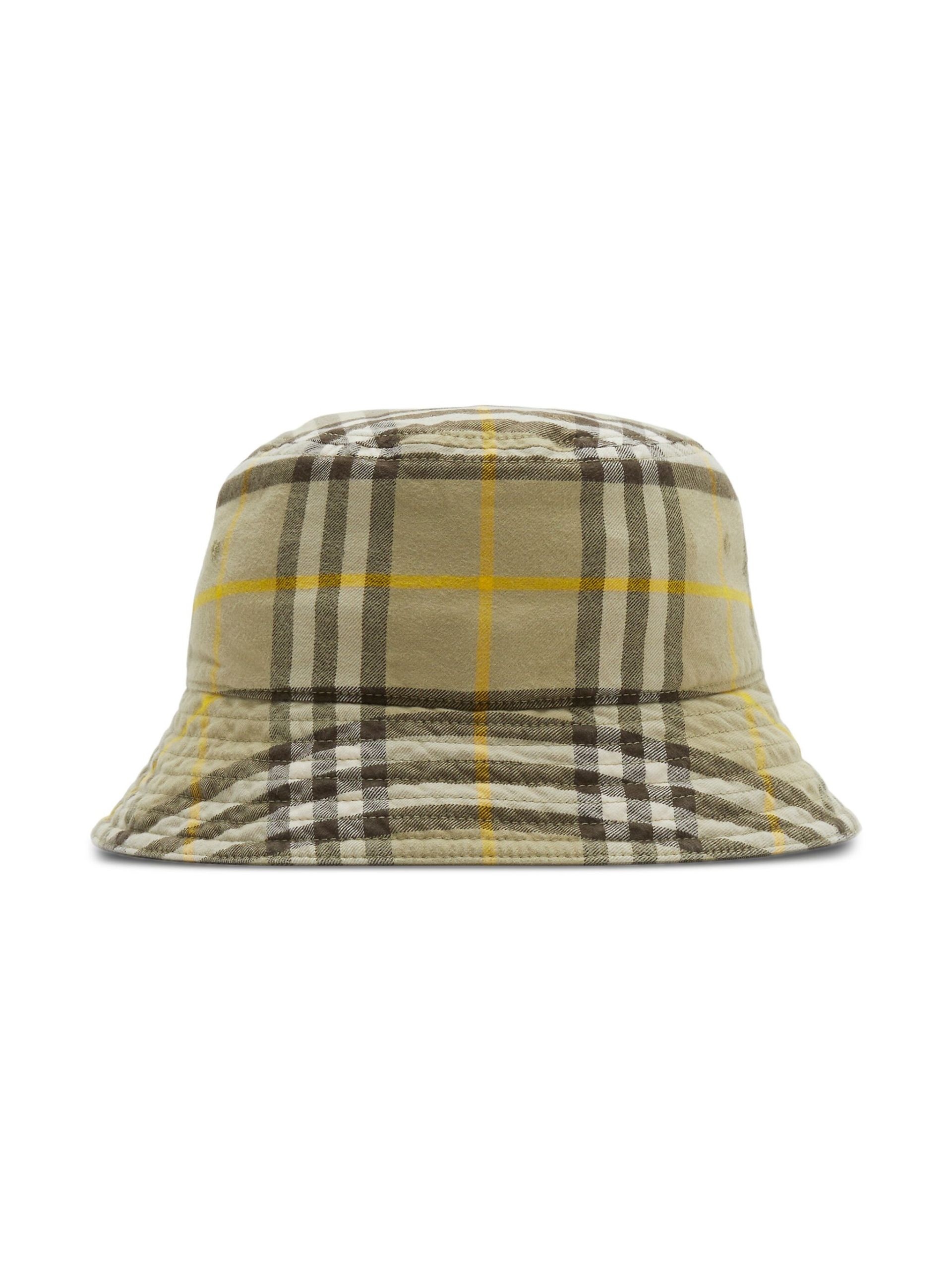 Neutral Check-print cotton bucket hat - 3