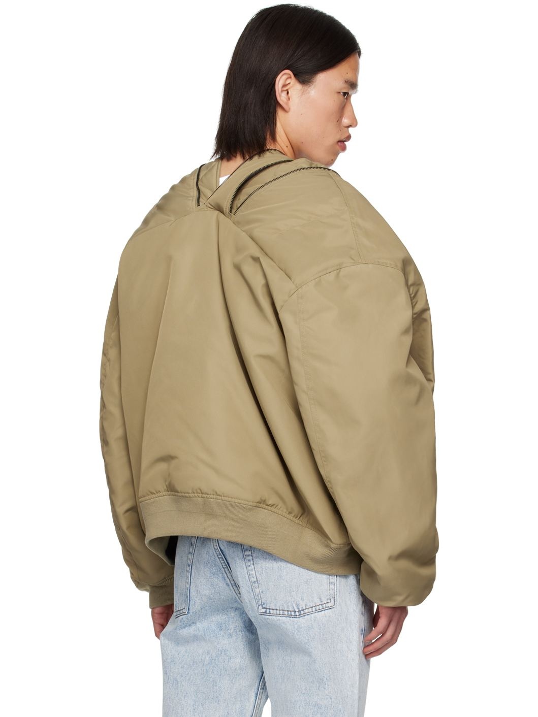 Beige Double Zip Bomber Jacket - 3