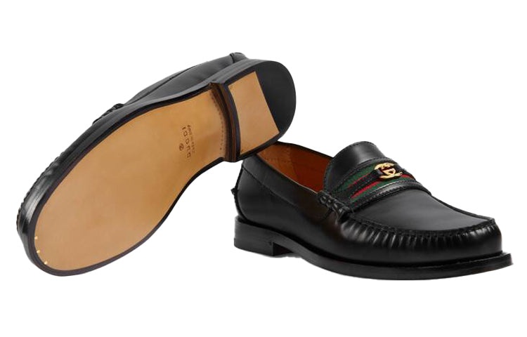 Gucci loafer with Interlocking G Green and Red Web 'Black Leather' 644724-17X10-1060 - 5