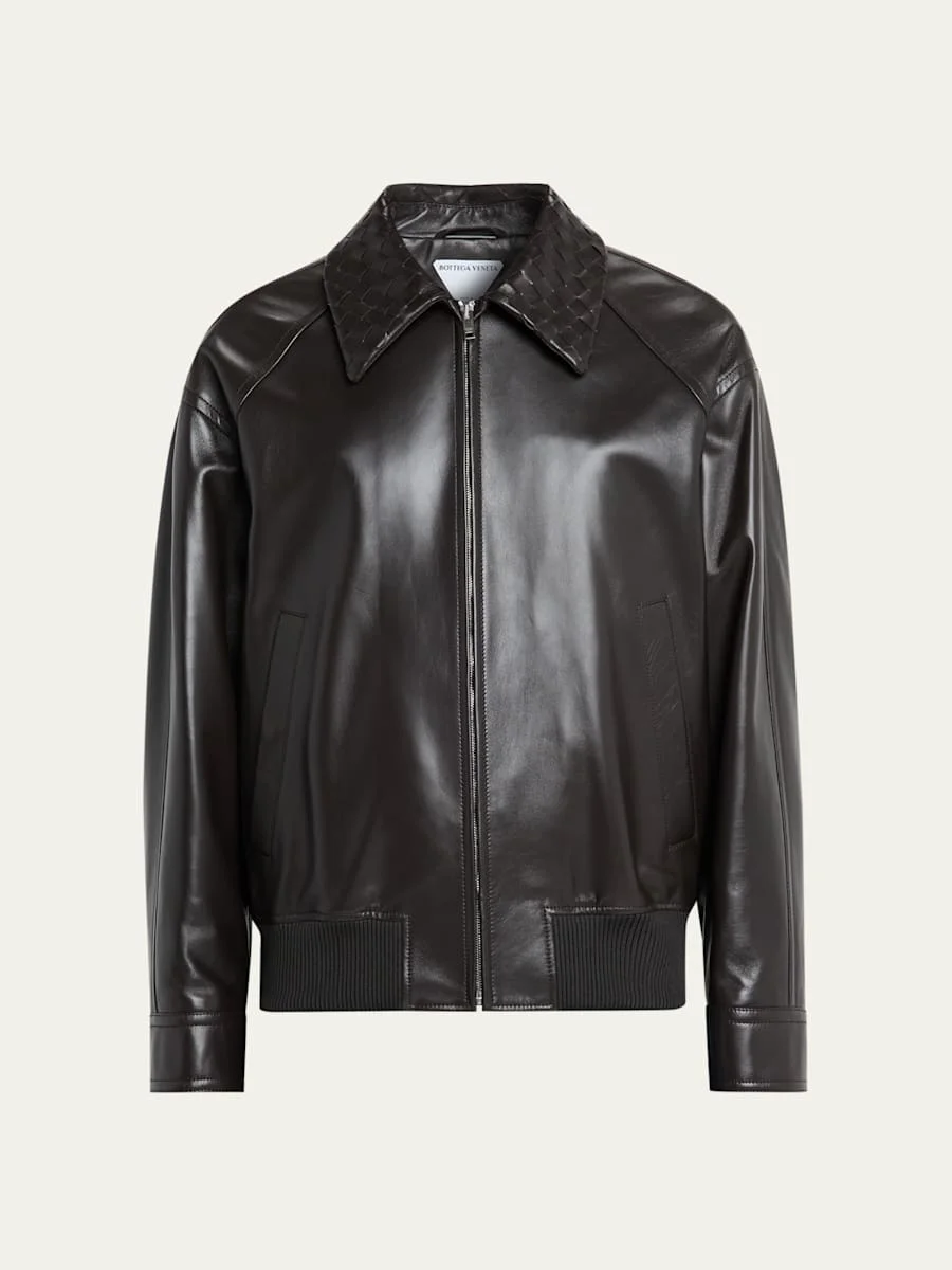 Men's Dark Brown Nappa Leather Blouson Jacket - 1