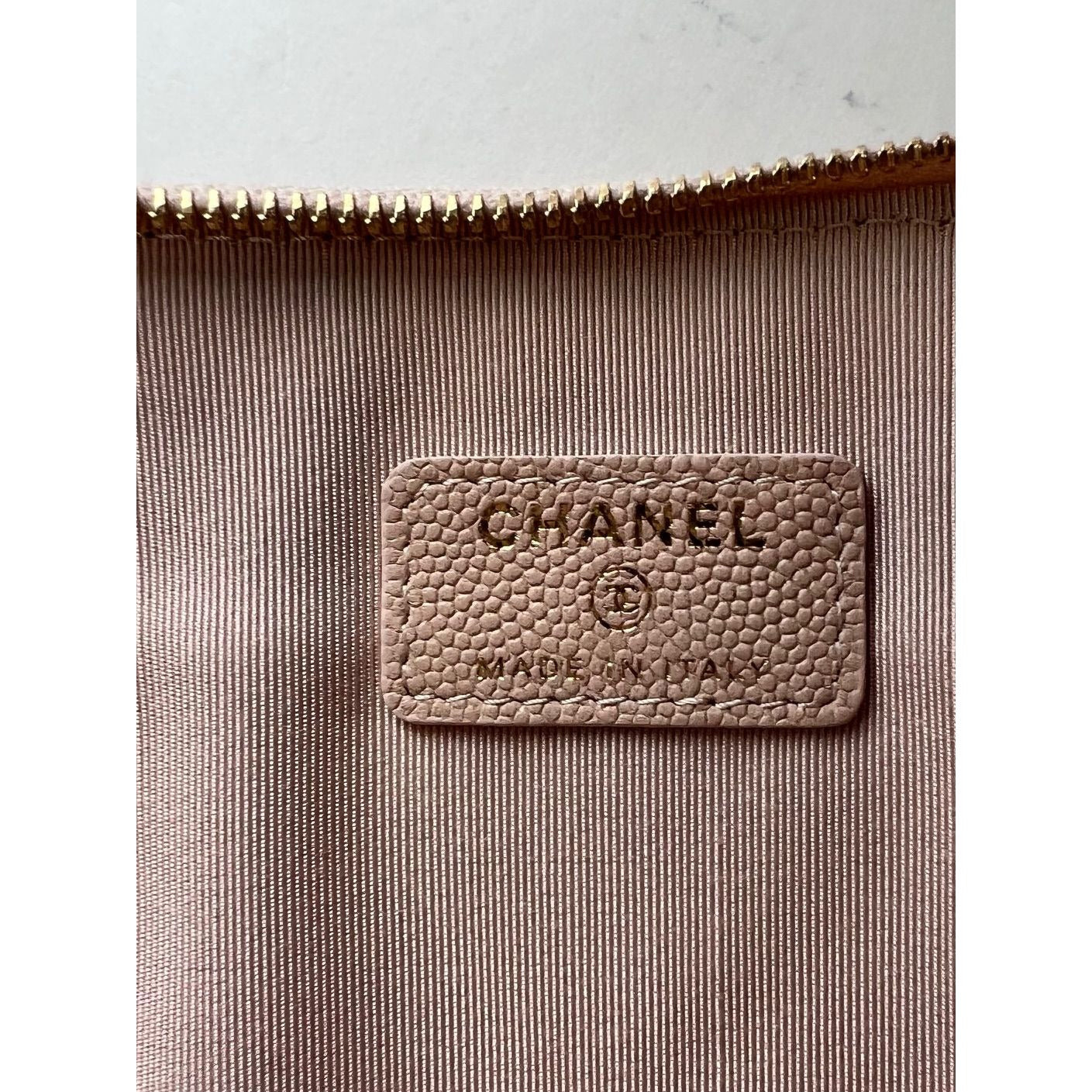 Chanel Caviar Chevron Quilted Large Beige Leather Cosmetic Clutch Bag - 7