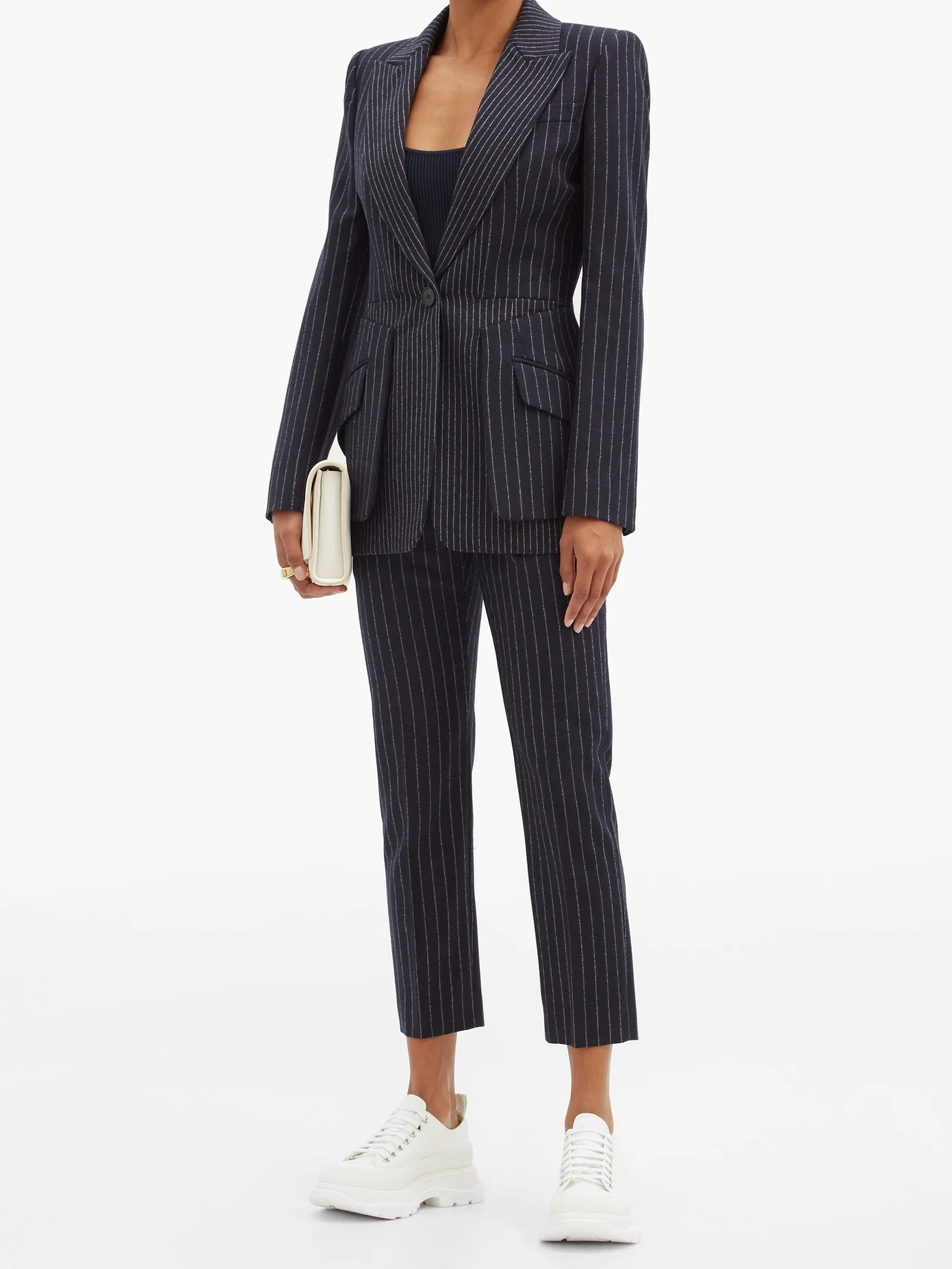 Peplum pinstriped wool jacket - 6