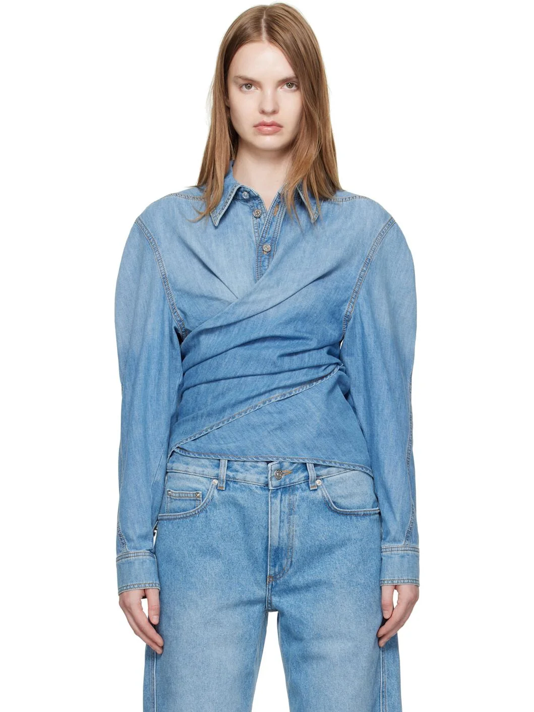 Blue Wrapped Chambray Shirt - 1