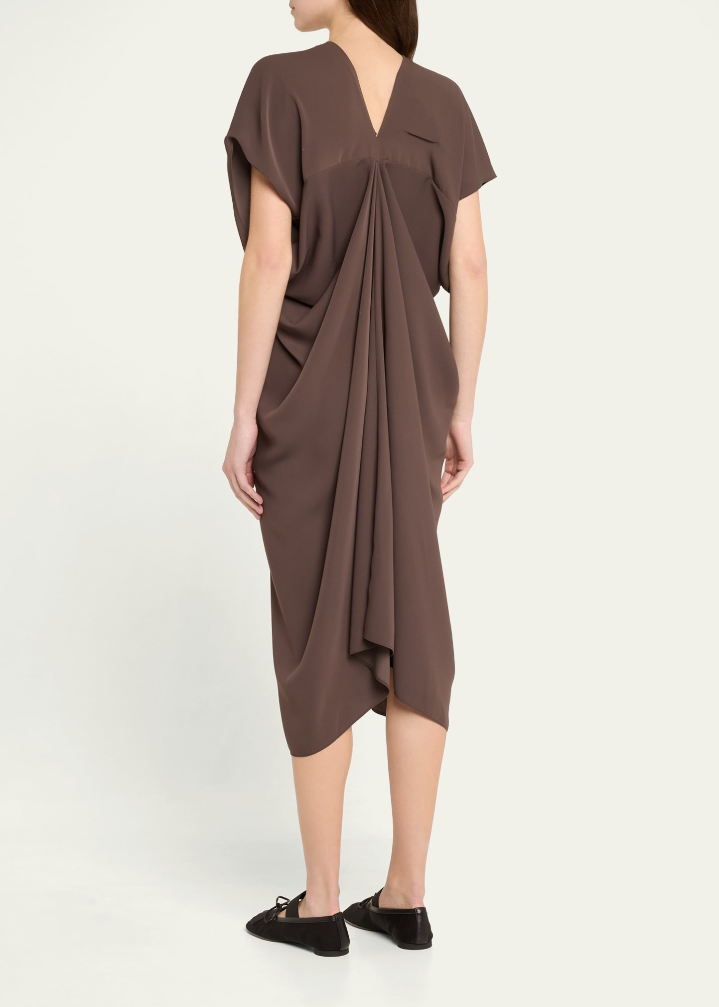 Draped V-Neck Midi Dress - 3