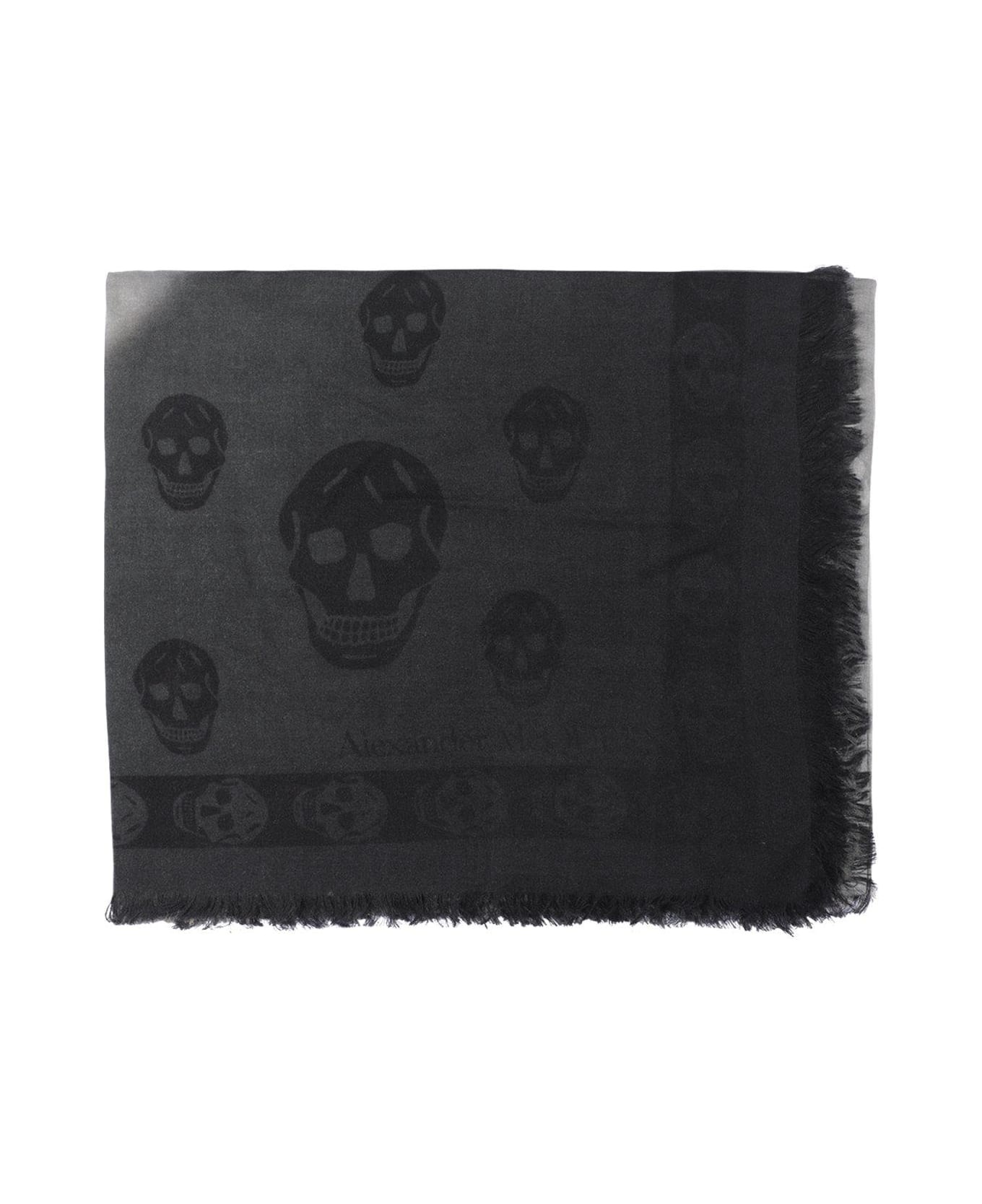 Skull Printed Frayed Edge Scarf - 1