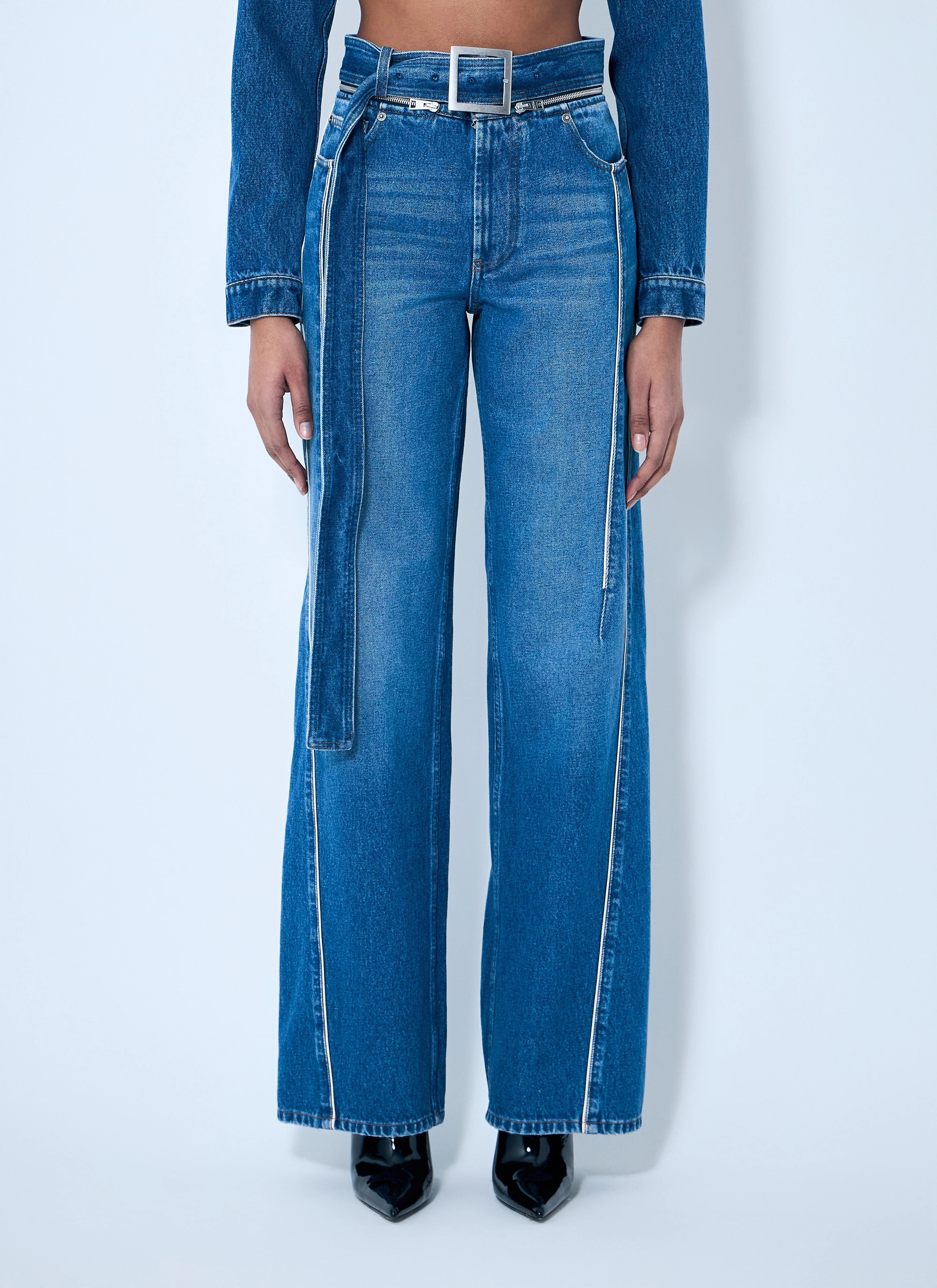 Jean Paul Gaultier Women Zip-Belt Denim Jeans - 1