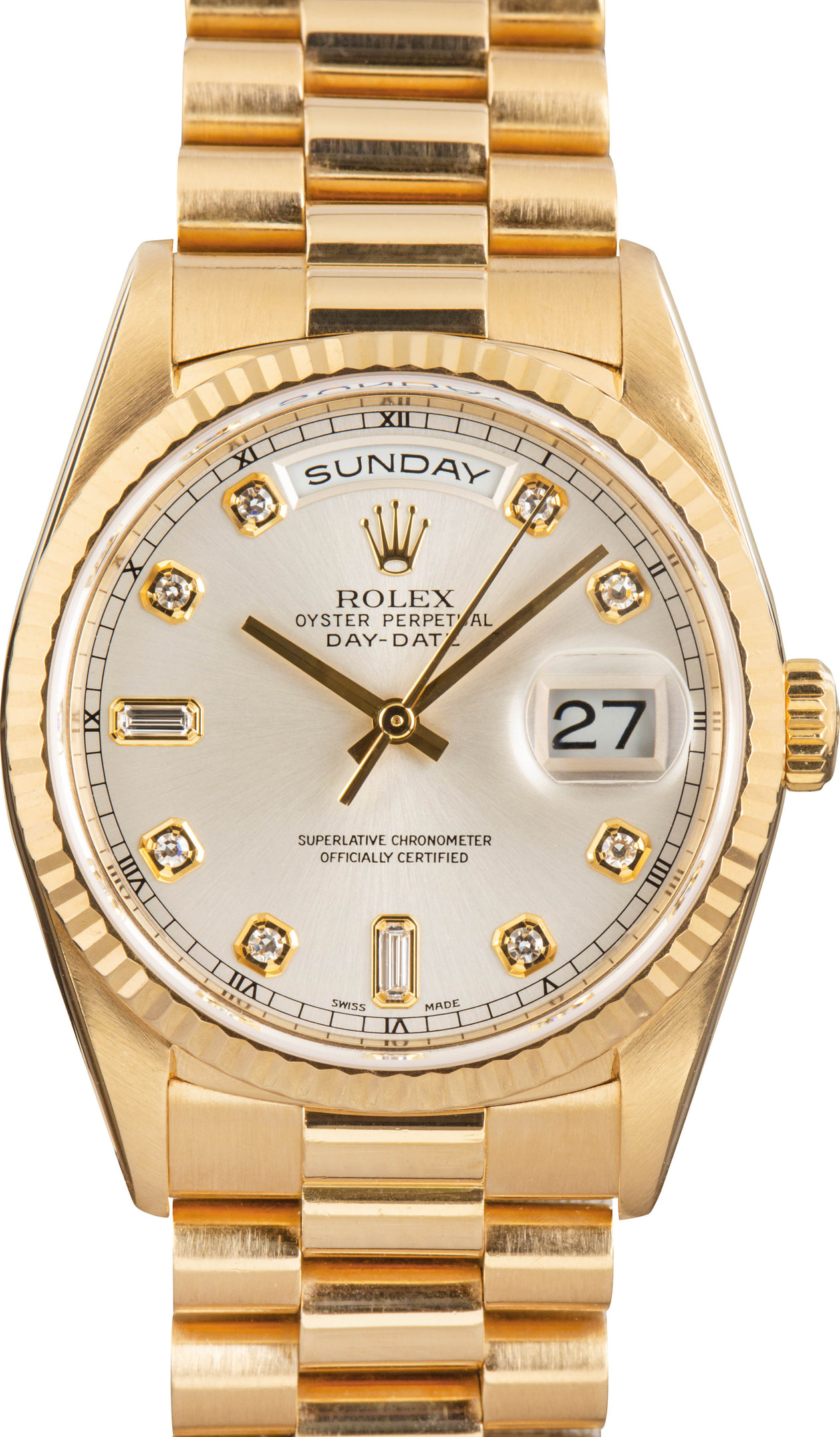 Rolex Day-Date Ref 18238 Silver Diamond Dial - 1