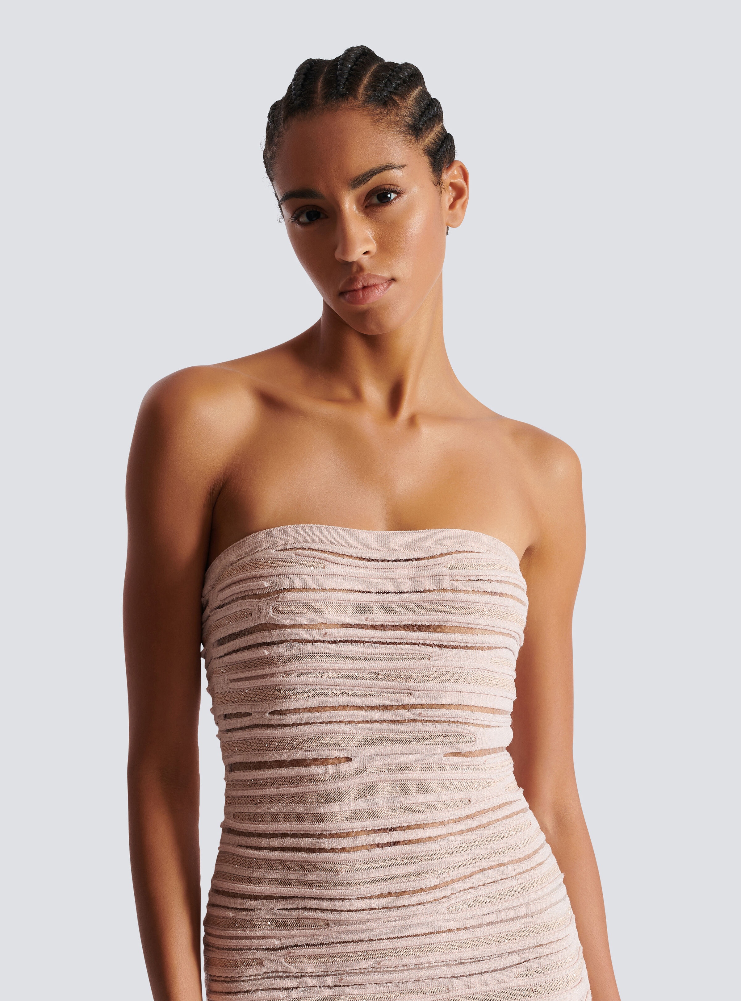 Strapless dress in shiny rolled knit - 7