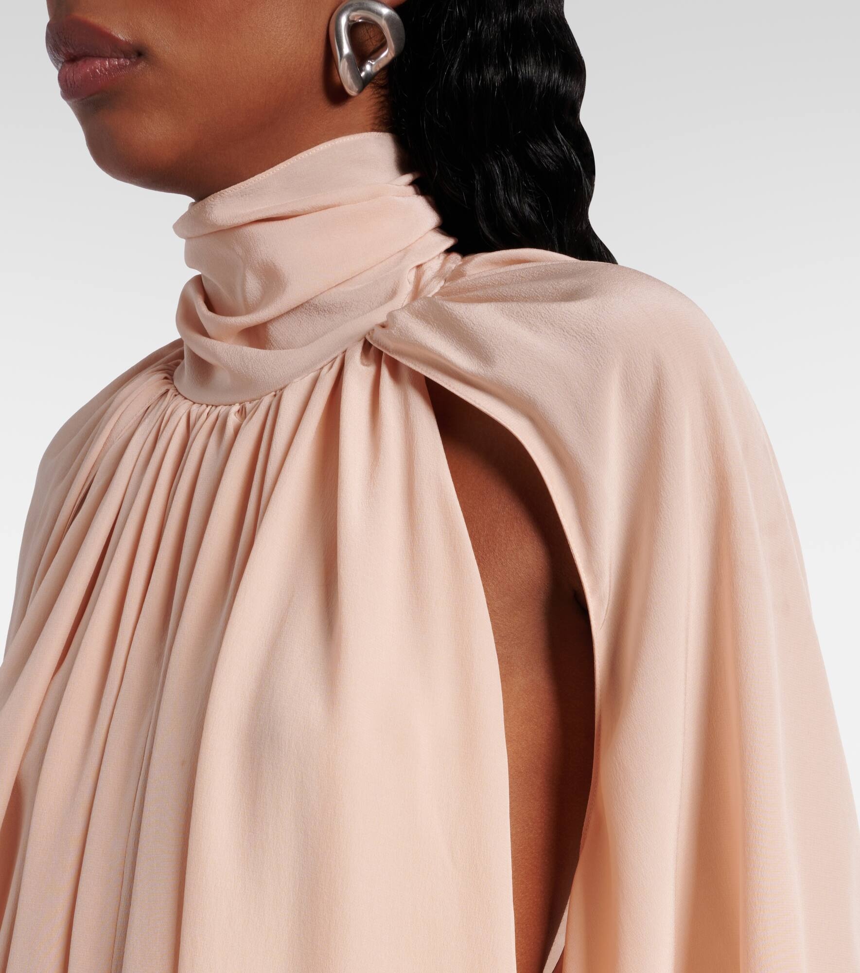 Gathered open-back silk chiffon minidress - 4