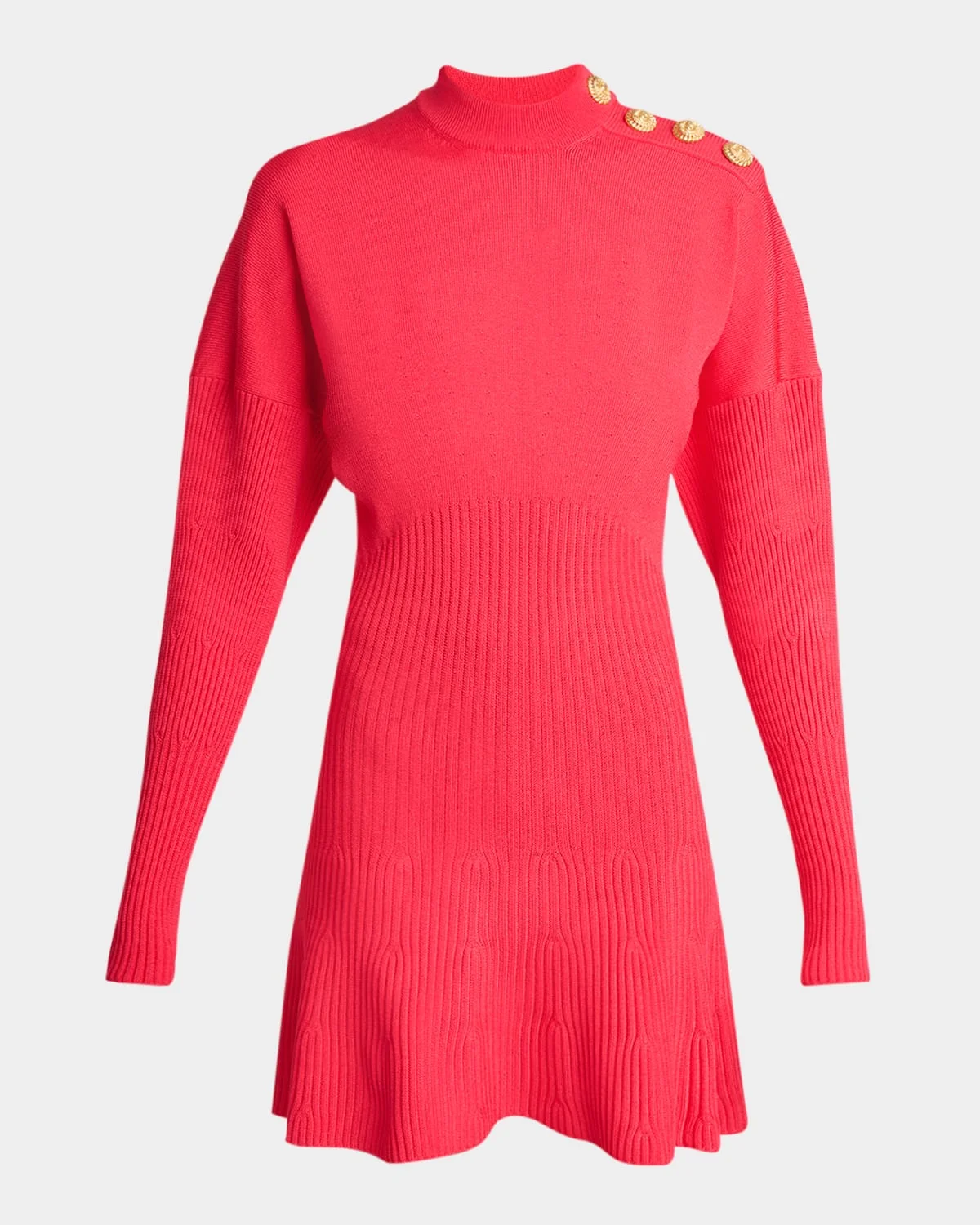 Button-Shoulder Batwing-Sleeve Mini Sweater Dress - 1