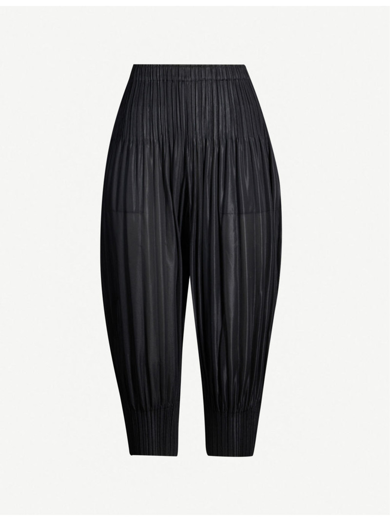 Pleated cropped high-rise knitted jersey trousers 1