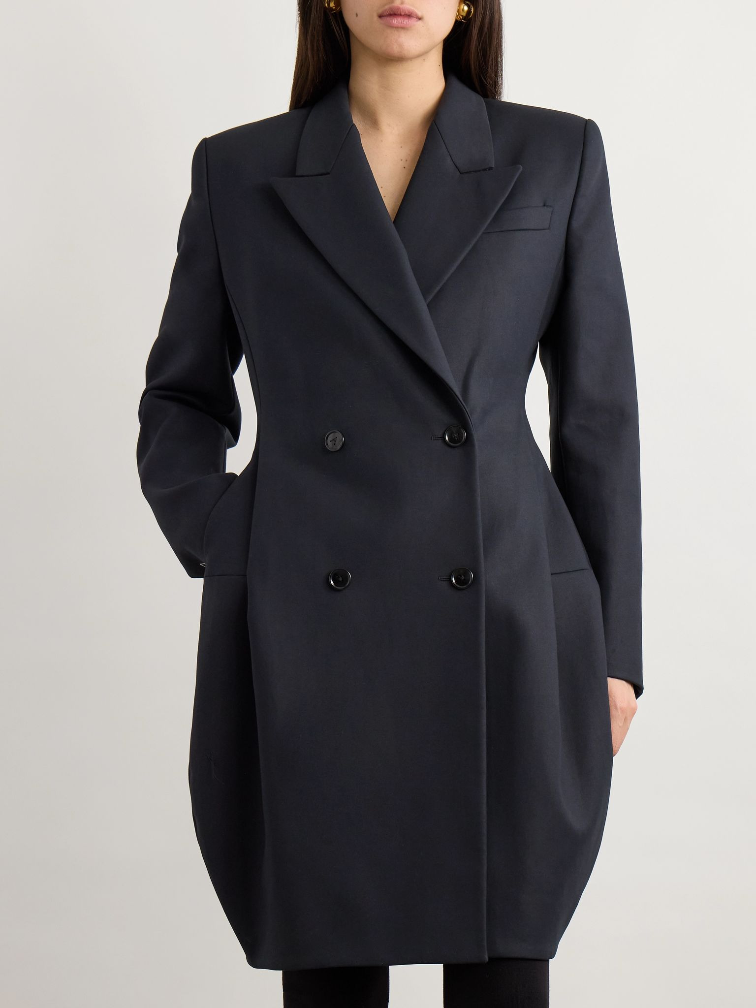 Double-breasted cotton blazer Navy - 3