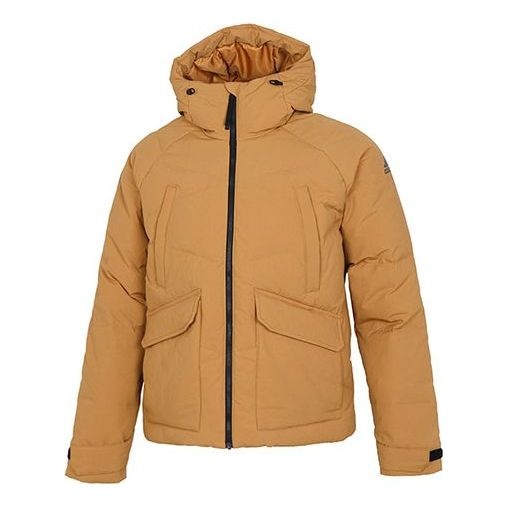 Men's adidas Big Baffle Jkt Casual Sports Zipper Cardigan Hooded Down Jacket Turmeric GQ2506 - 1