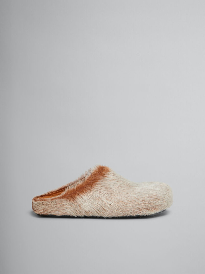 BEIGE LONG HAIR CALFSKIN FUSSBETT SABOT - 1