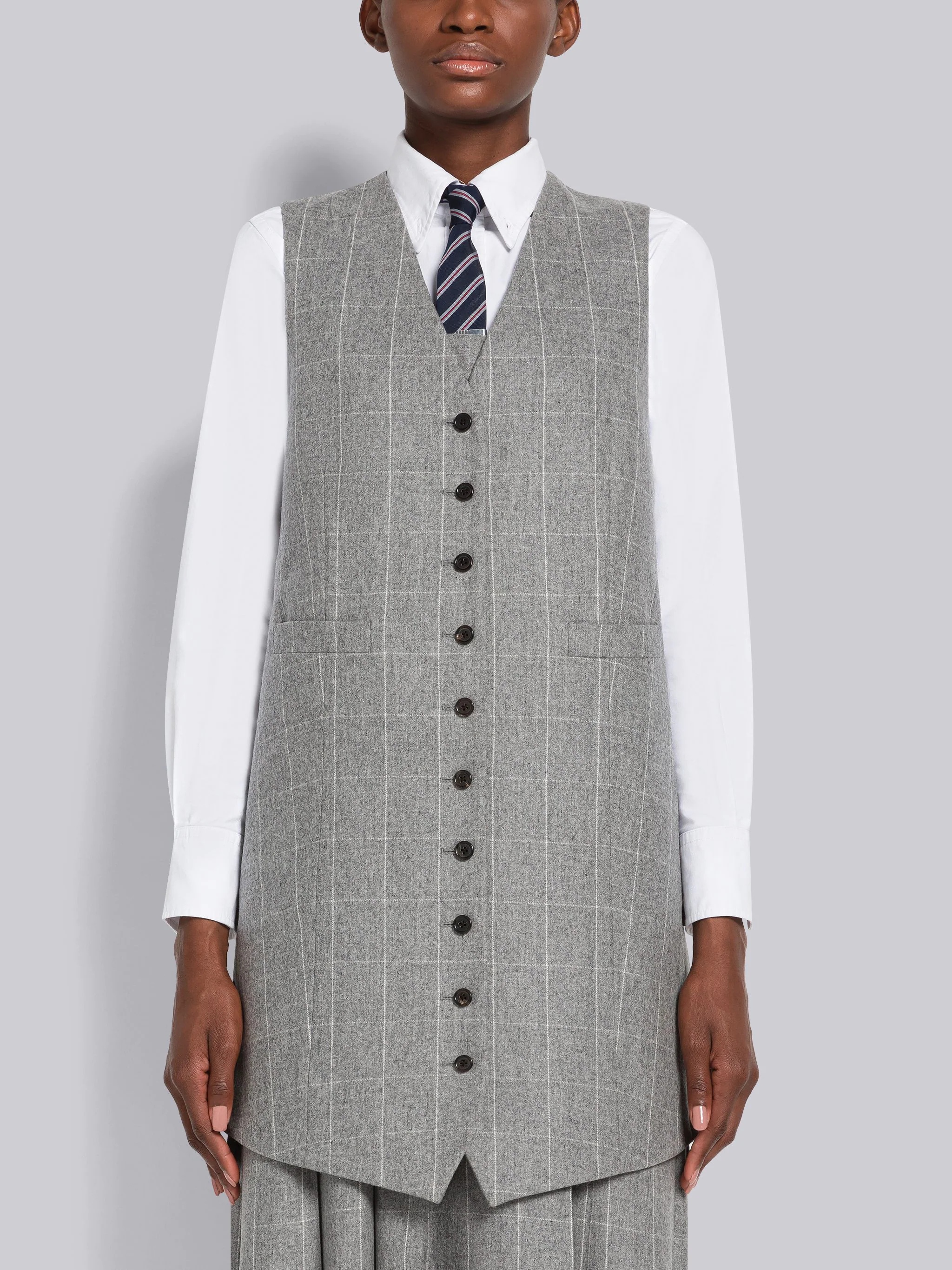 Windowpane Flannel Side Split Vest Dress - 1