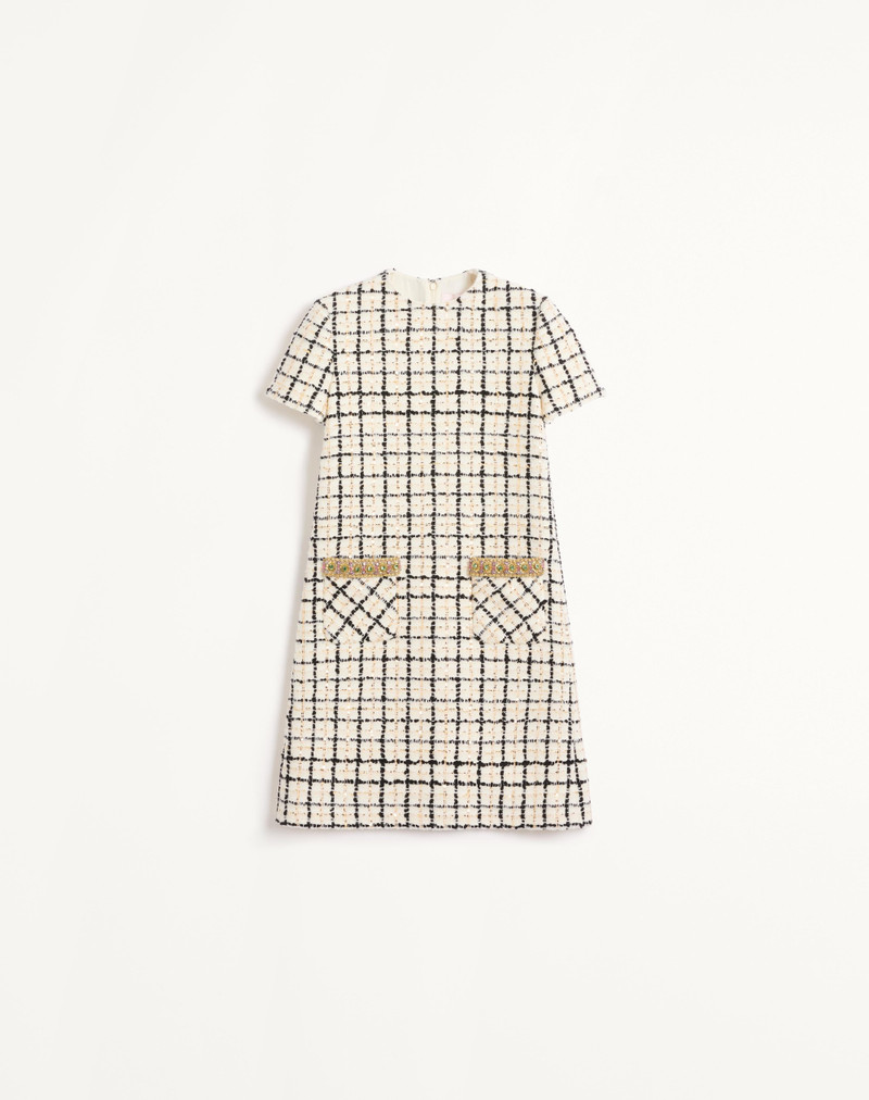 EMBROIDERED SHORT DRESS IN TWEED CHECK PAILETTES 1