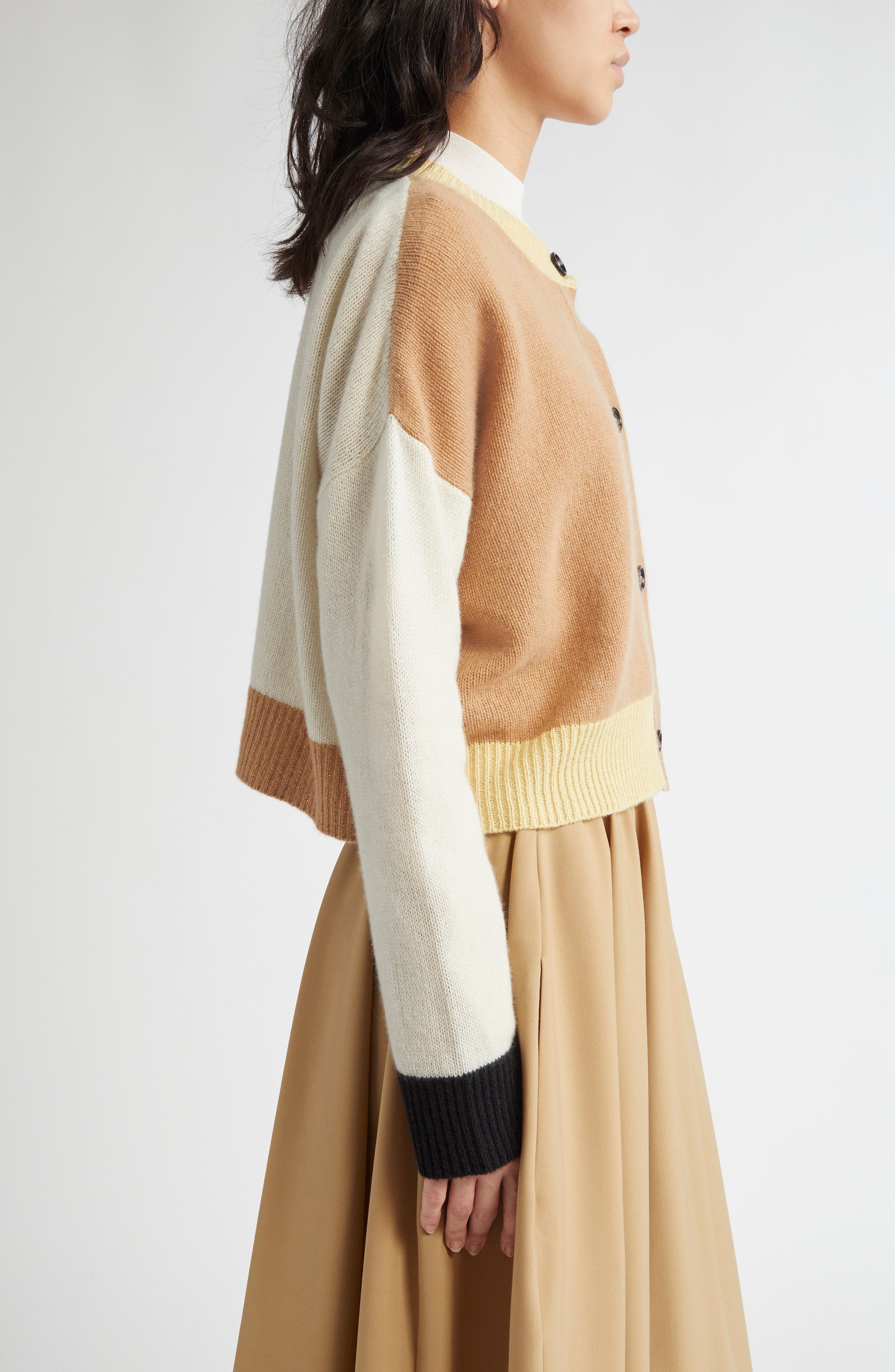 Marni Colorblock Boxy Crop Cashmere Cardigan in Tan at Nordstrom - 4