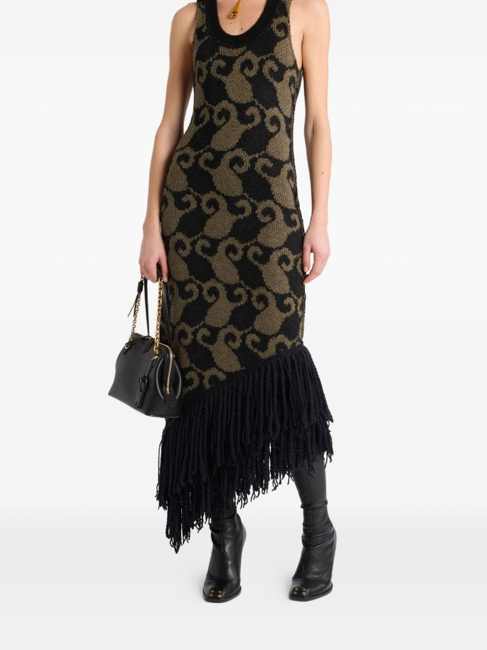 paisley jacquard fringe midi dress - 2