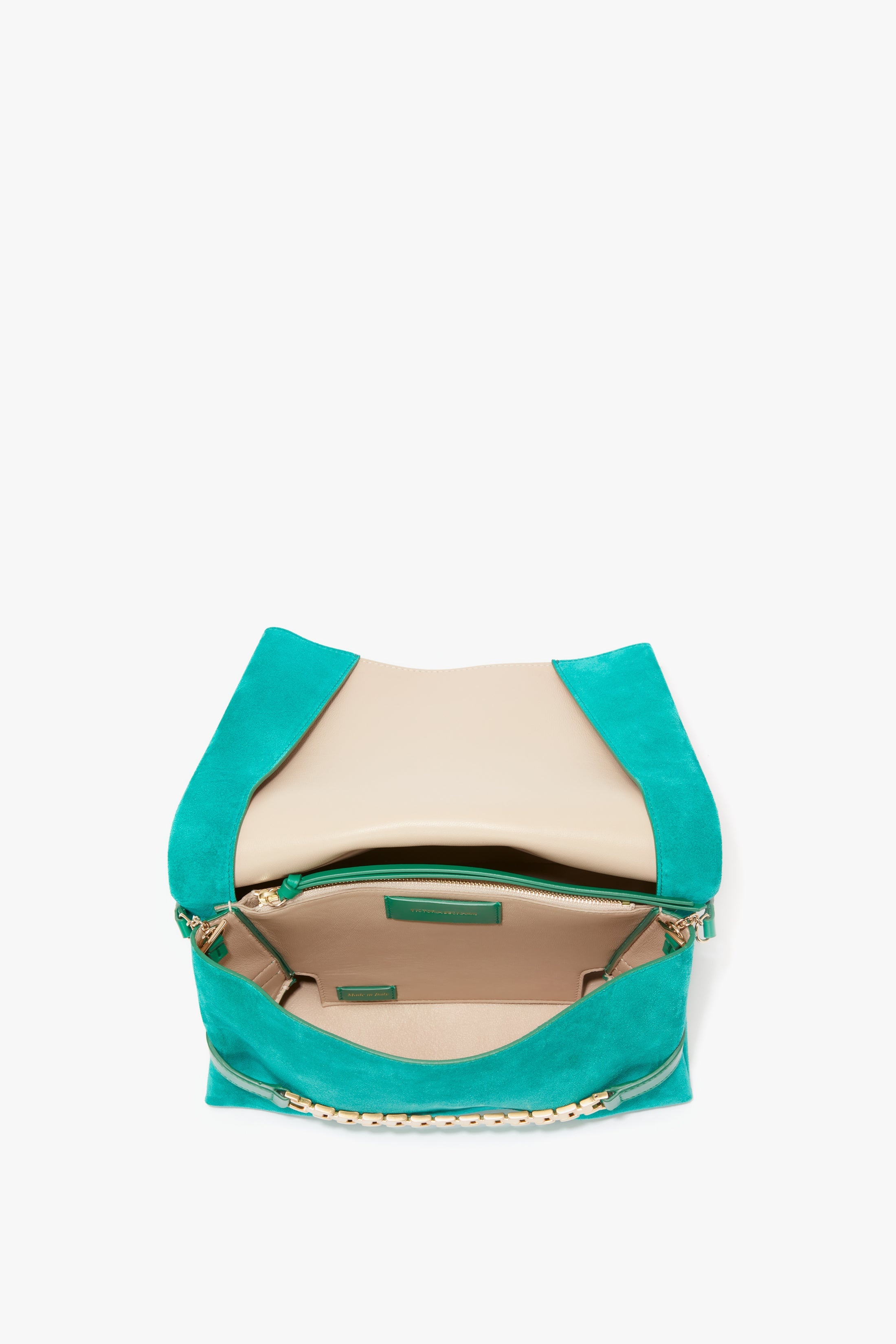 Chain Pouch with Strap in Malachite Suede - 3