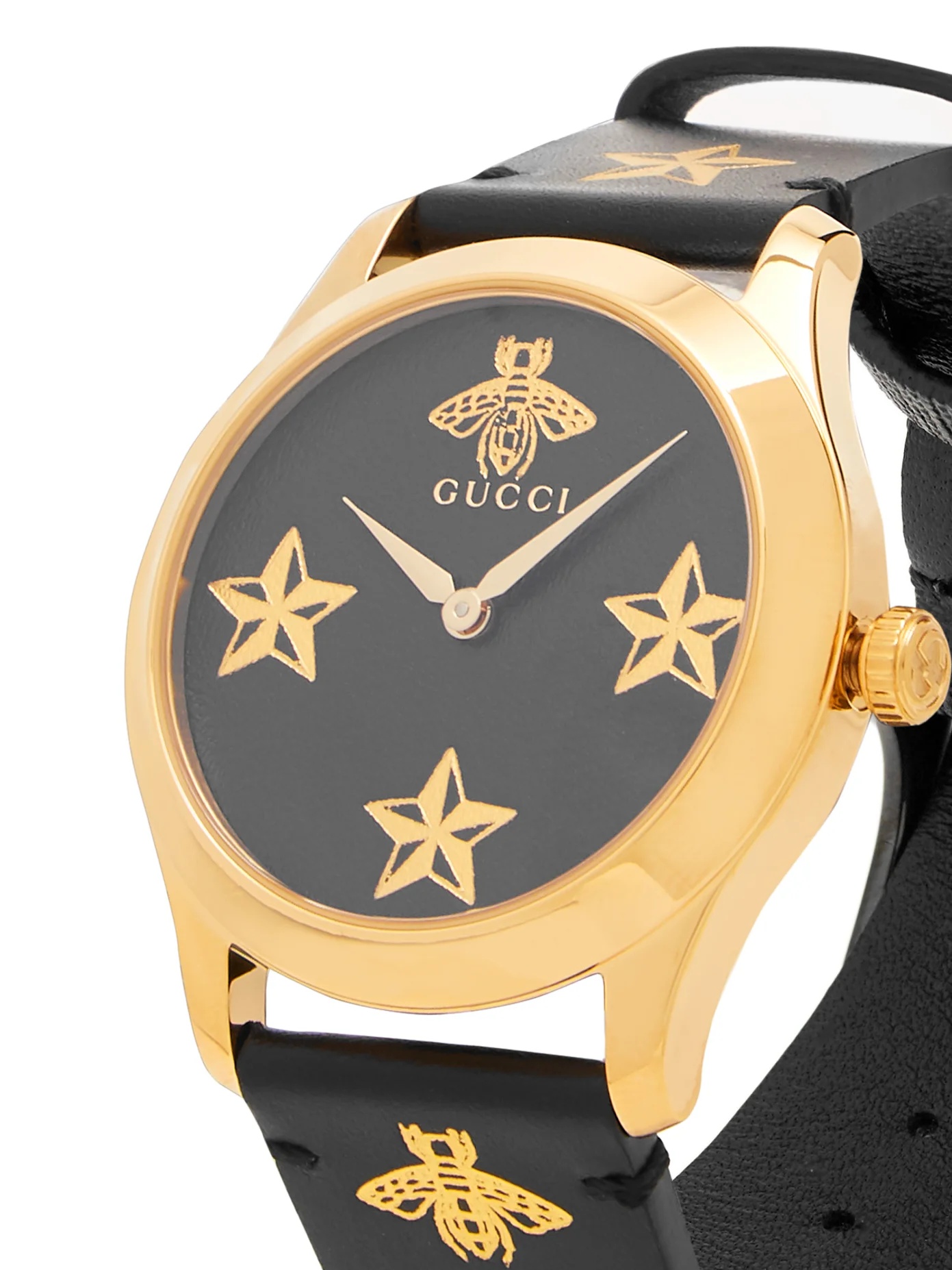 G-Timeless bee and star-print leather watch - 3