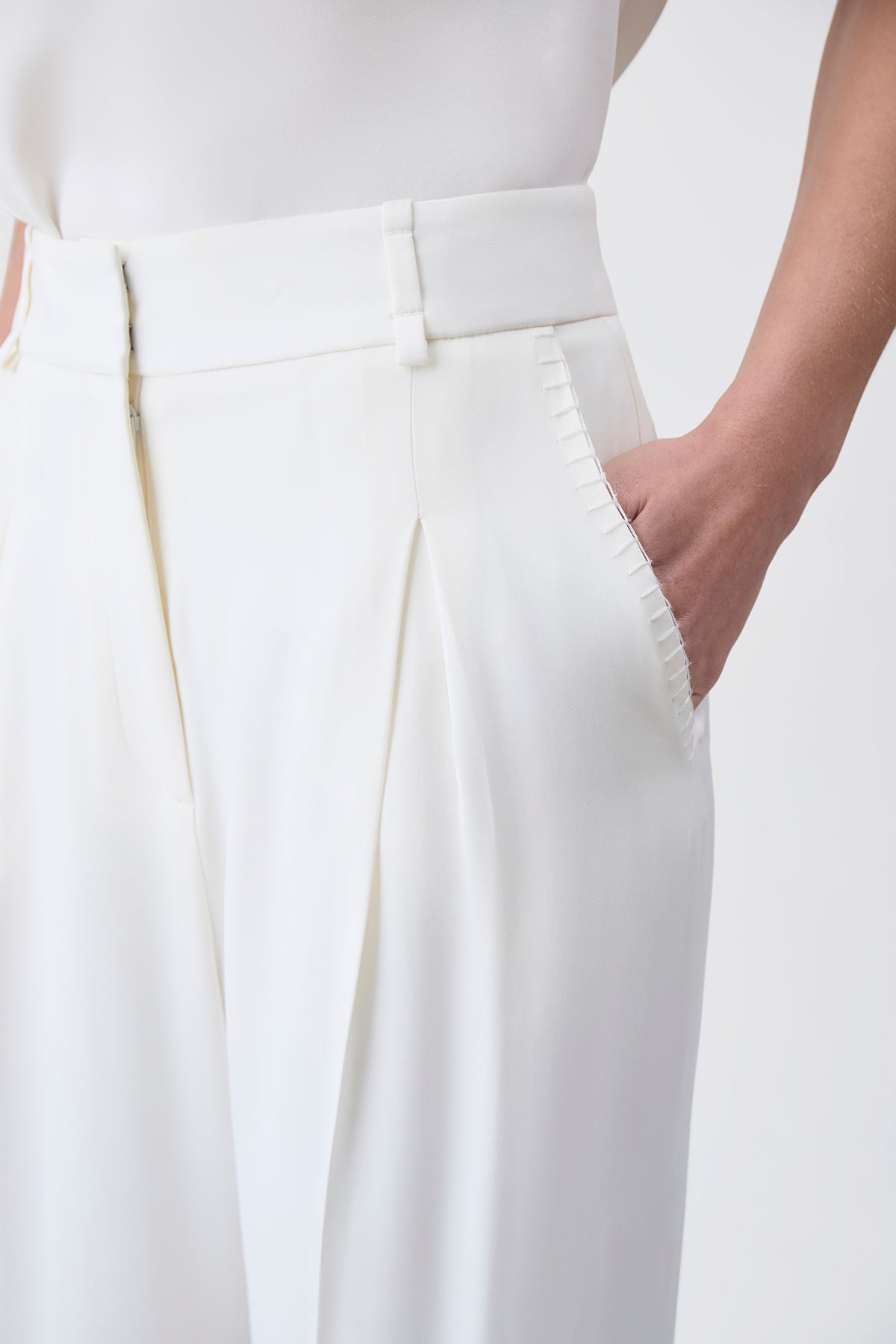 Maura Pant in Ivory Silk Crepe - 5