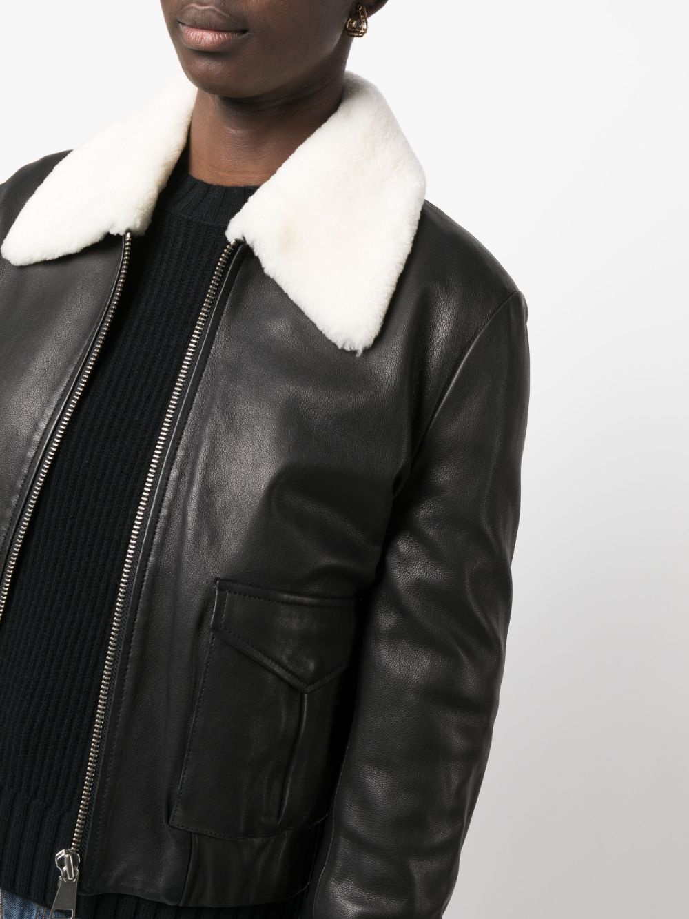 shearling-collar leather jacket - 5