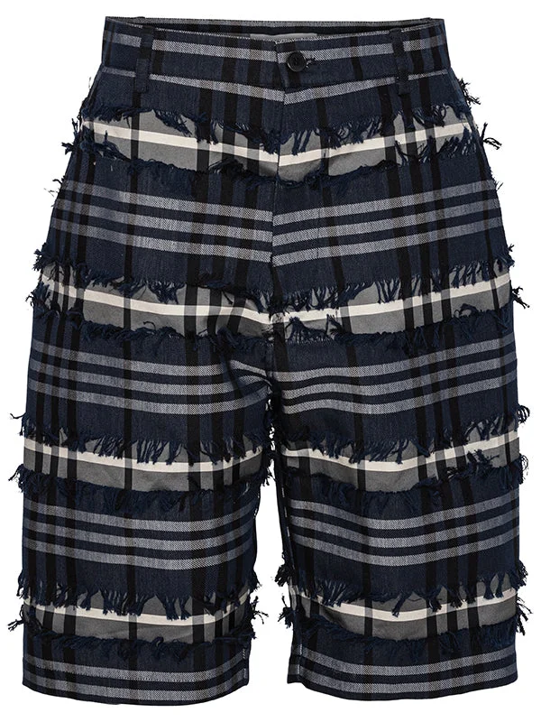 FAST SHORTS - NAVY BLACK FRINGE CHECKS - 1