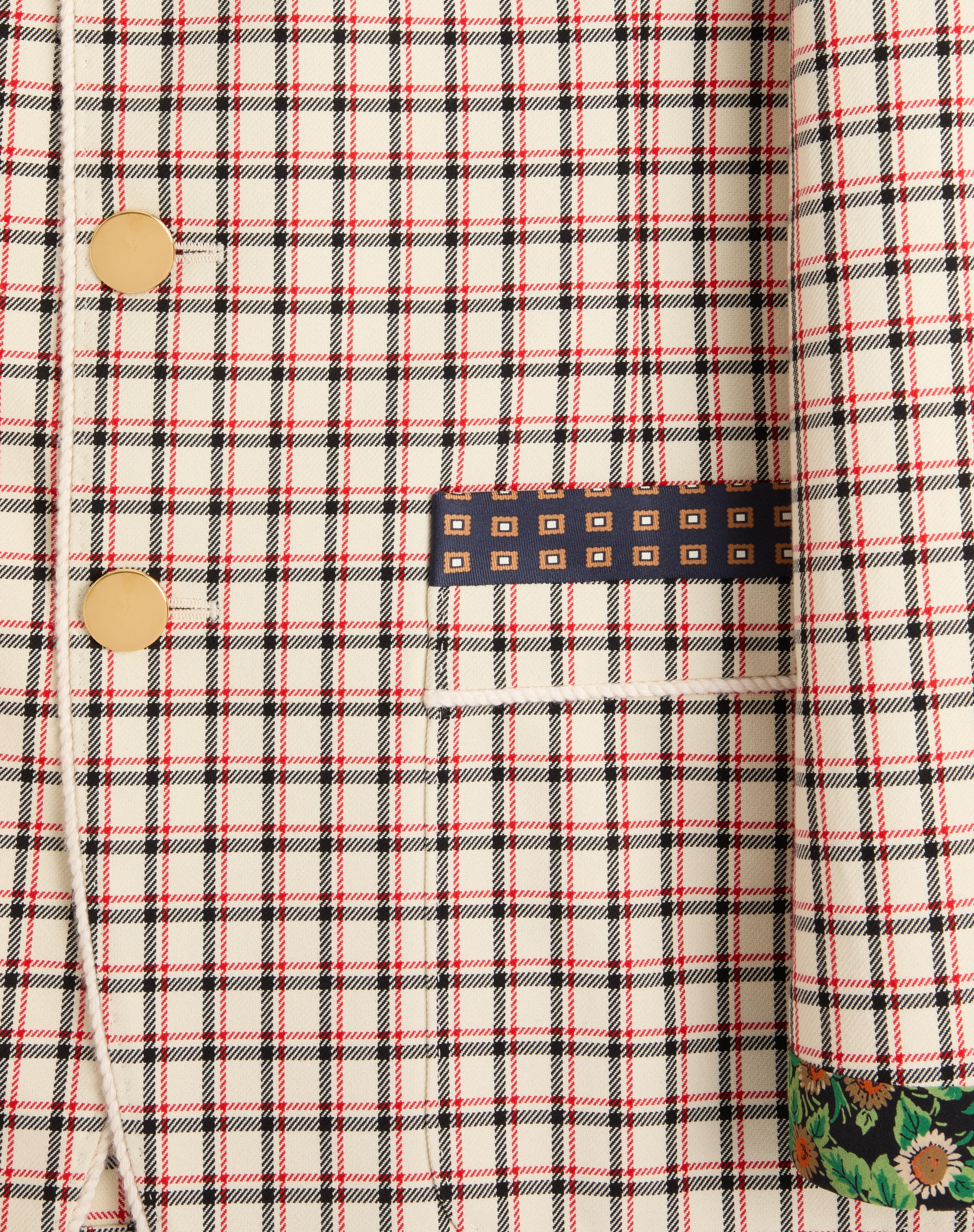 SINGLE-BREASTED COTTON JACKET WITH CHECK PATTERN AND PRINTED EDGES - 7
