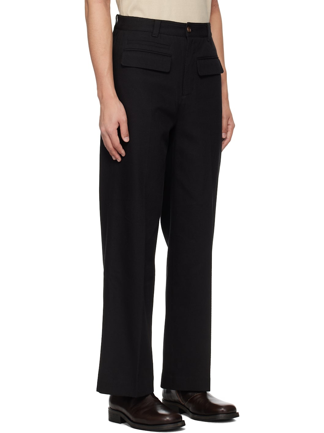 Black Cotton Twill Trousers - 2