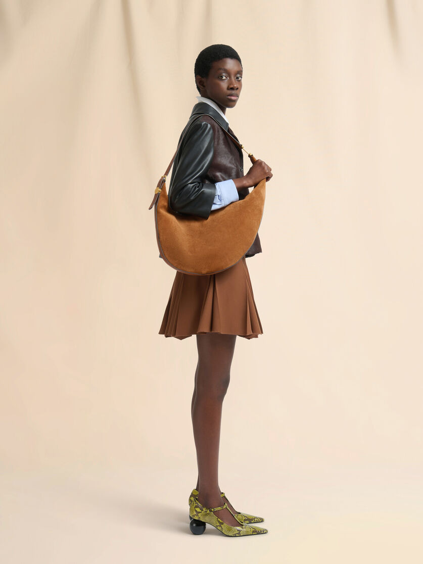 BROWN SUEDE DOT SMALL HOBO BAG - 2