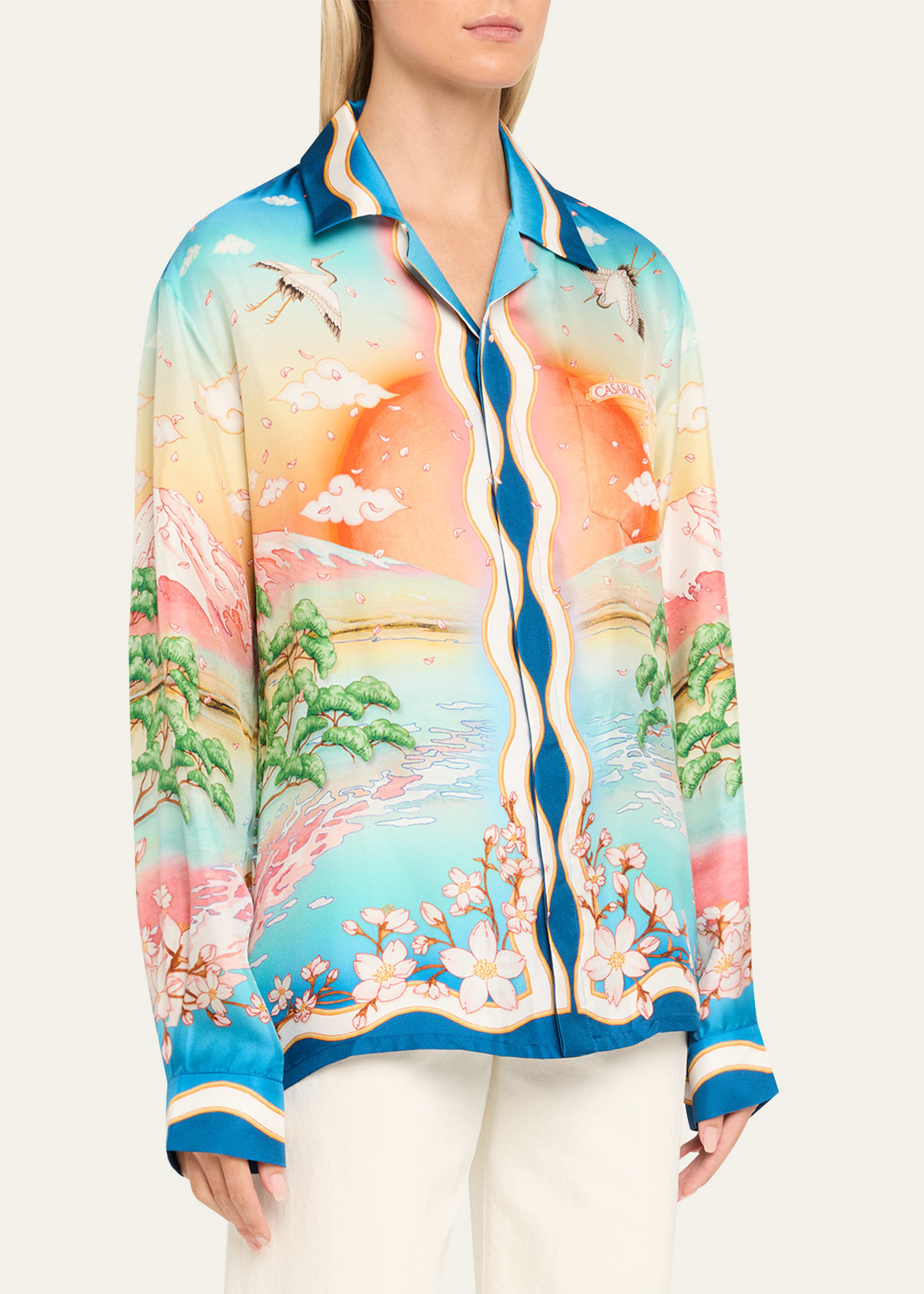 Printed Silk Long-Sleeve Camp Shirt - 4