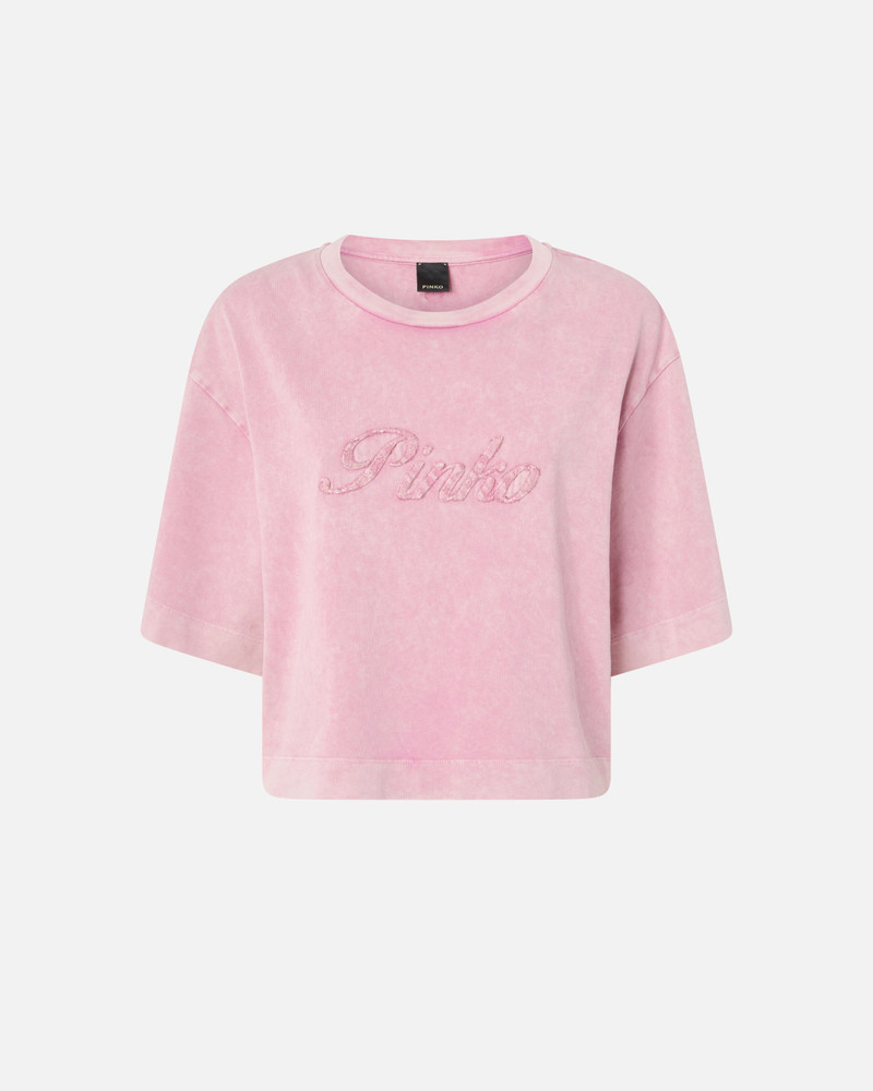 CROPPED T-SHIRT WITH PINKO DISTRESSED EMBROIDERY 1