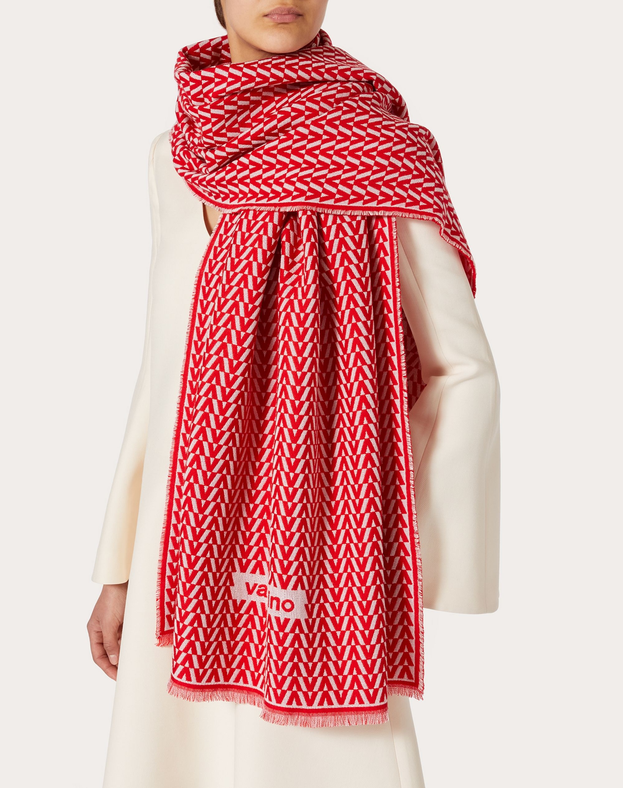 Optical Valentino Jacquard Stole in wool, cashmere and silk 75x200 cm - 4