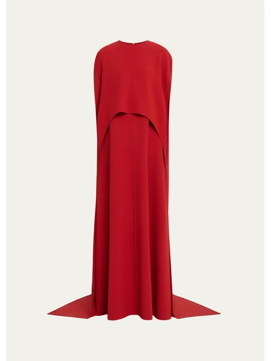 Stretch-Wool Column Cape Gown - 1
