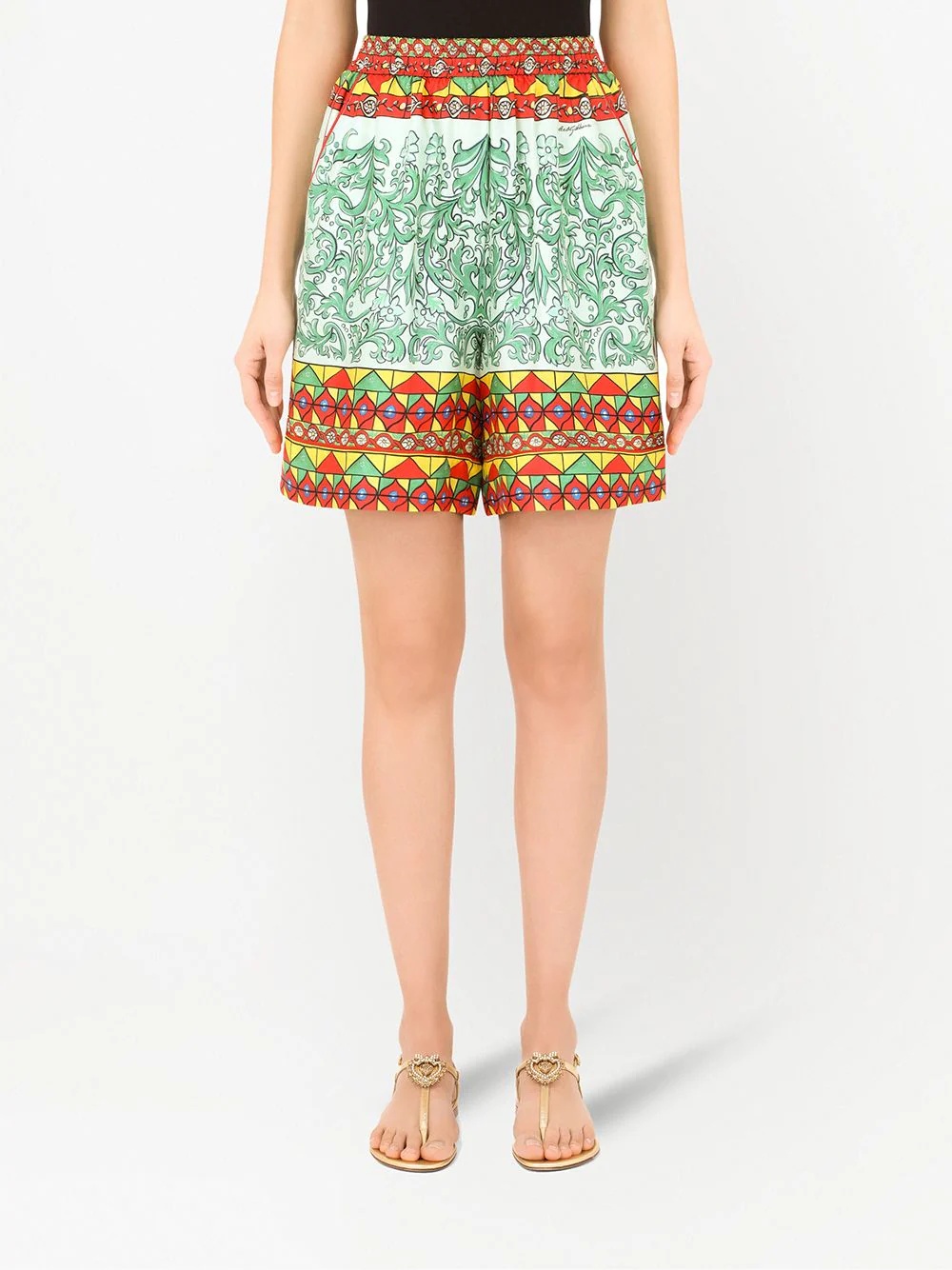 high-waisted geometric-print shorts - 3