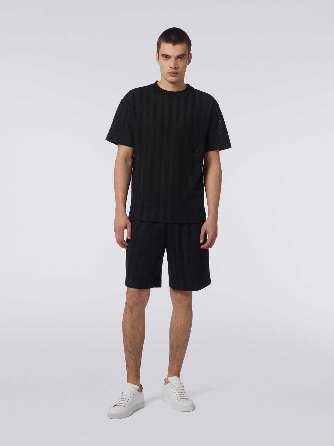 Crew-neck T-shirt in chevron viscose and cotton - 2