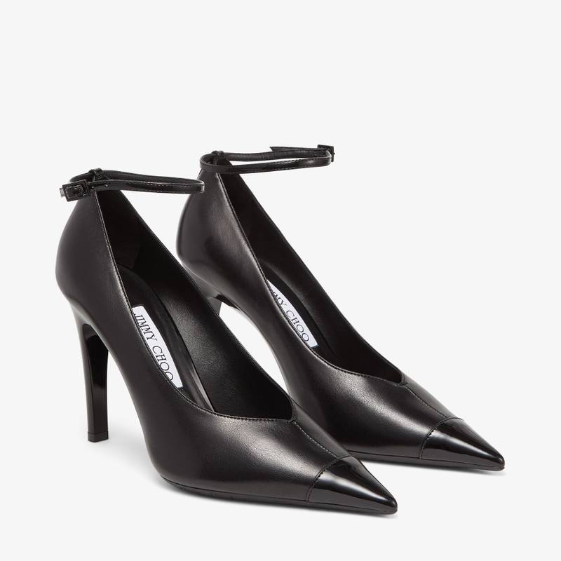 Cierra Pump 100 Black Luxe Nappa Leather Pump with Black Patent Heel and Toe Detail 3