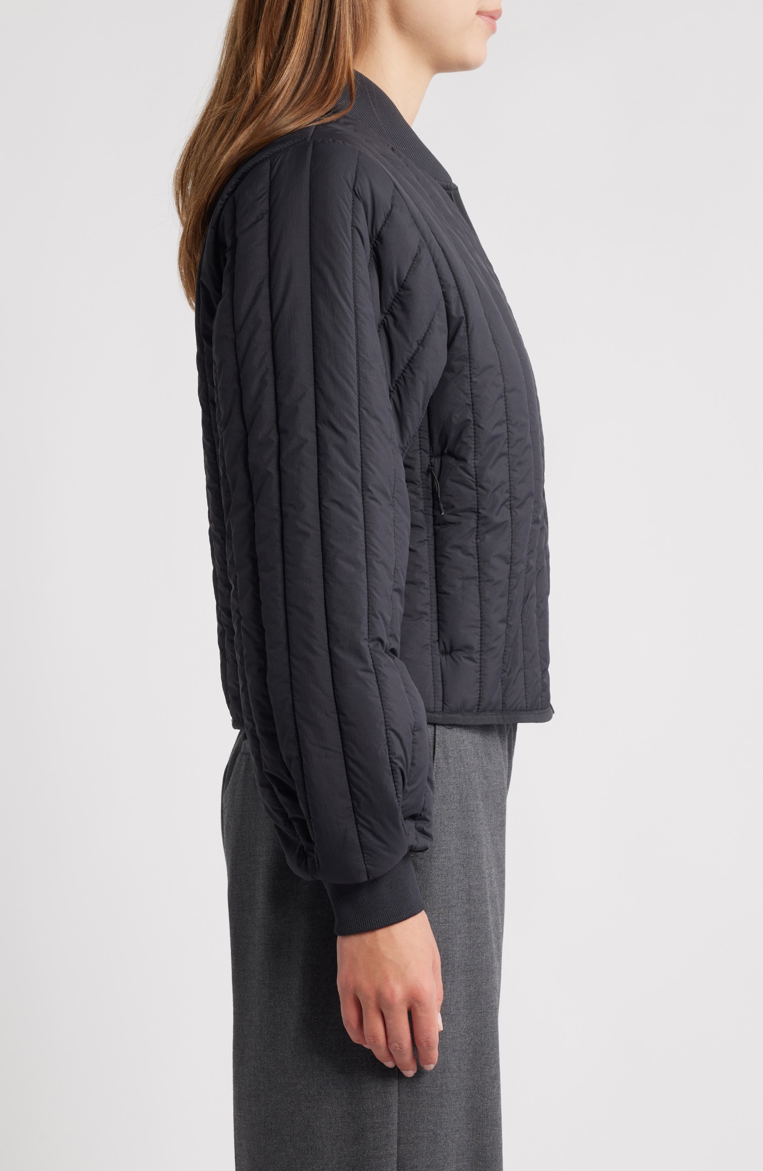 Rains Banja Water Resistant Channel Quilted Bomber Jacket in Navy at Nordstrom - 3