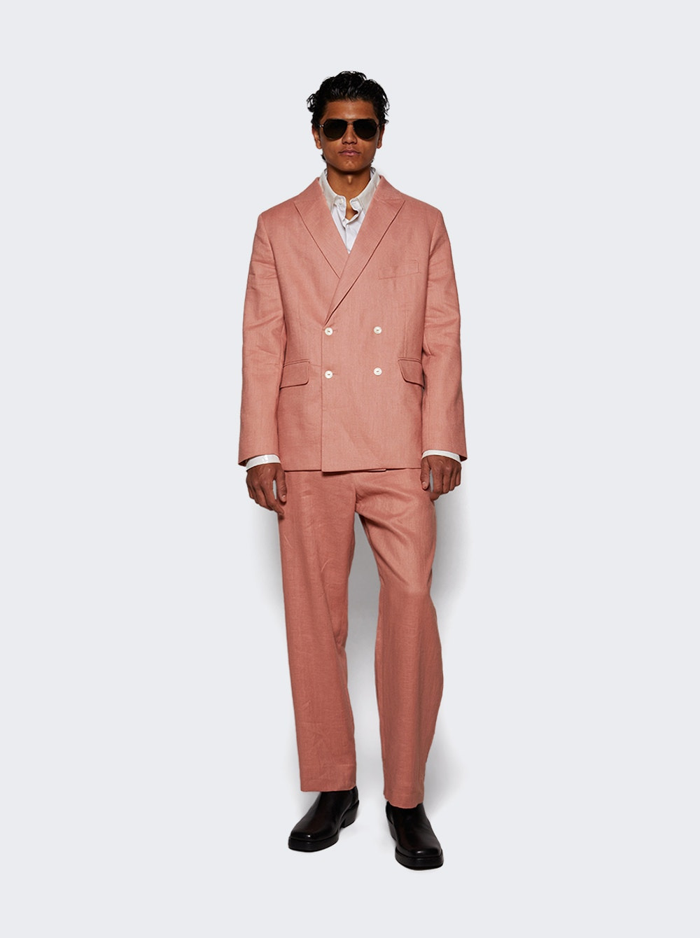 Lightweight Double-breasted Suit Jacket Pink - 5