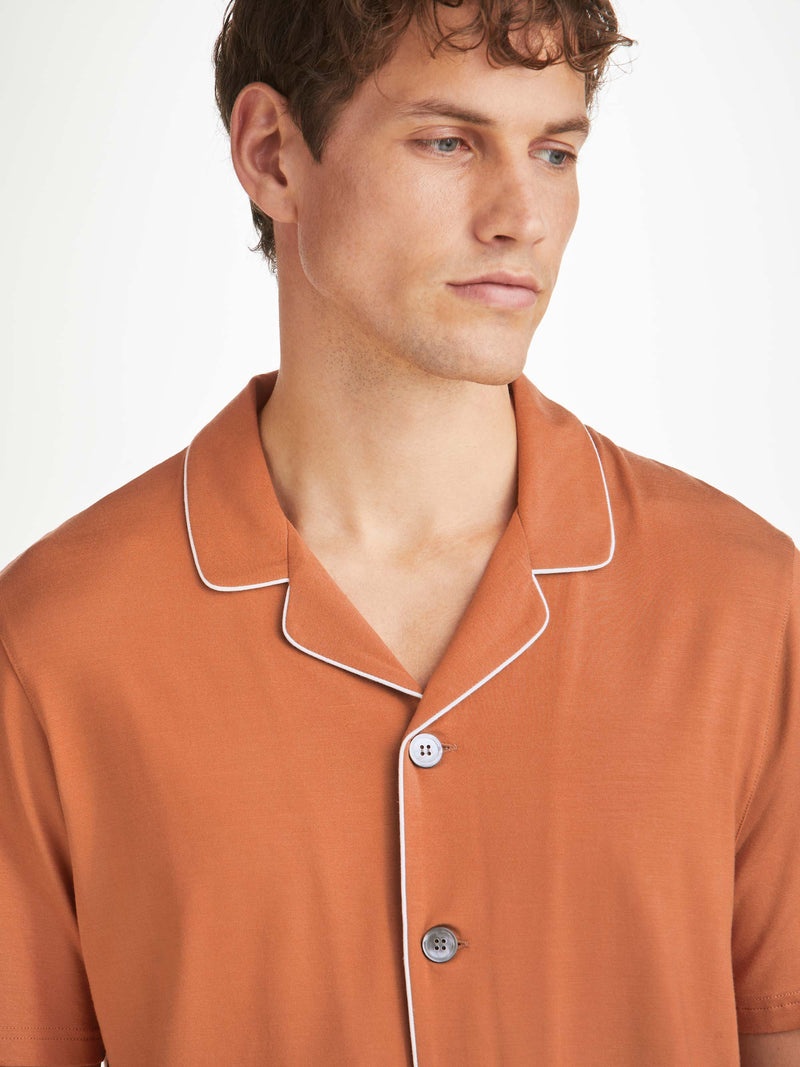 Men's Short Pajamas Basel Micro Modal Stretch Terracotta - 5